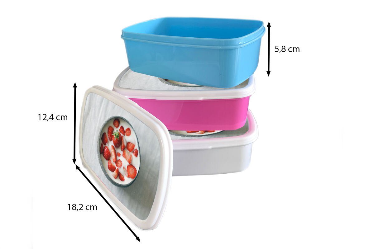 MuchoWow rosa Lunchbox Tisch, - für Brotdose Erwachsene, Kunststoff, Kinder, Snackbox, Brotbox Schale Mädchen, Kunststoff - Erdbeere (2-tlg),