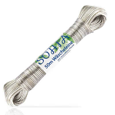 SOHFA Wand-Wäscheleine 50m Wäscheleine mit Stahlkern, 100% recycelte PVC Ummantelung