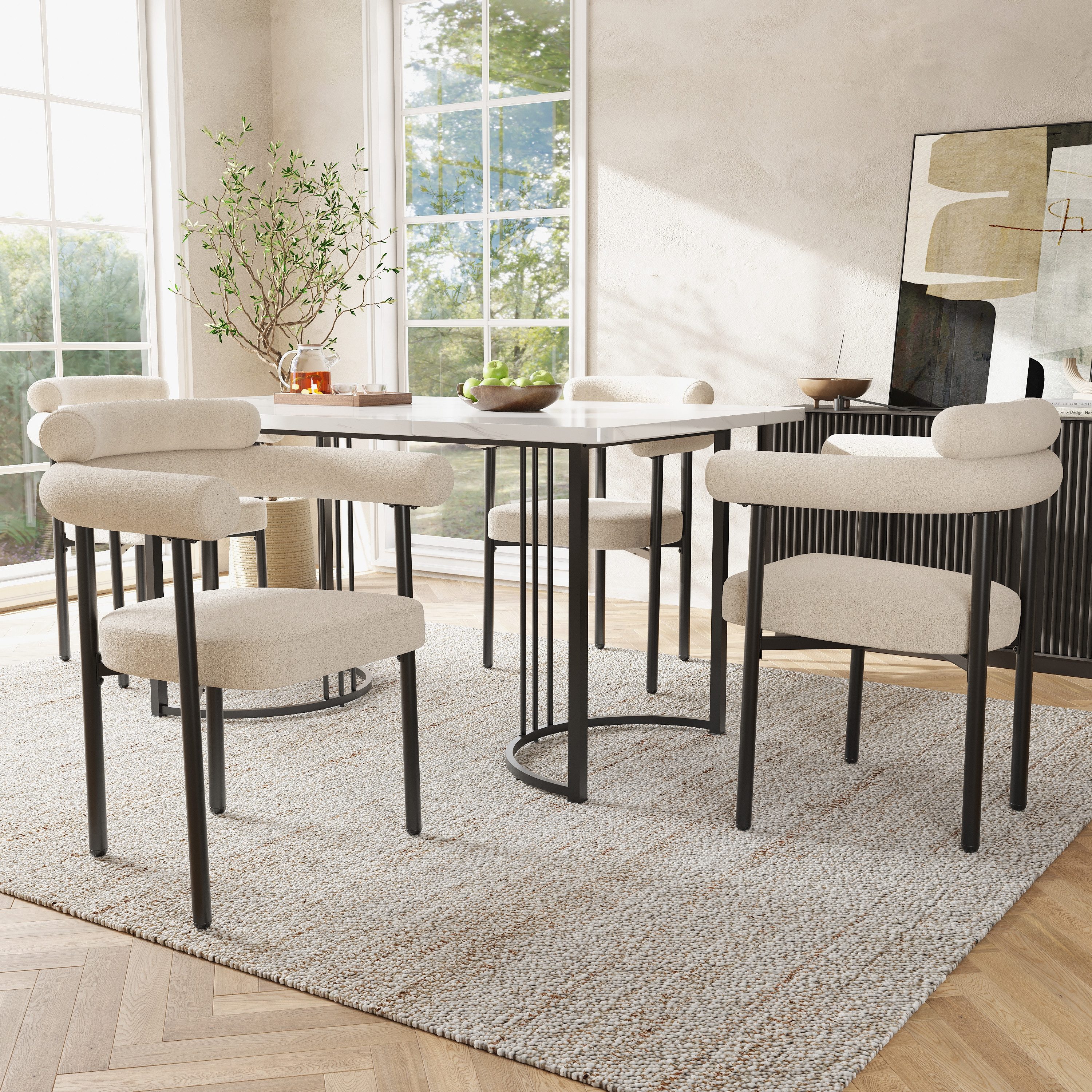 OKWISH Essgruppe Esstisch mit 4 Stühlen, günstig online kaufen
