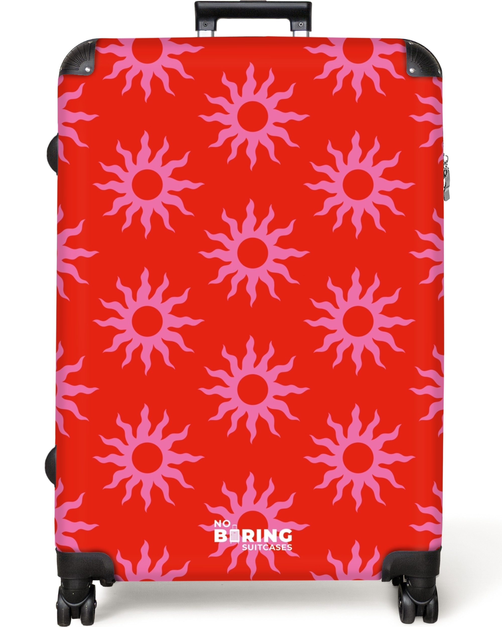 NoBoringSuitcases.com© Hartschalen-Trolley Rot mit rosa Sonnen günstig online kaufen