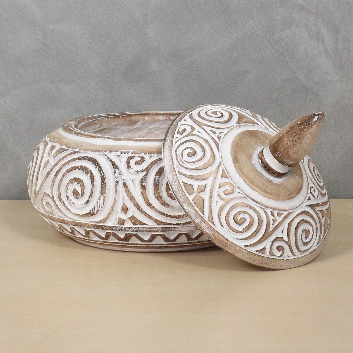 Oriental Galerie Aufbewahrungsbox Weiße Schale mit Deckel Schnitzerei natur günstig online kaufen