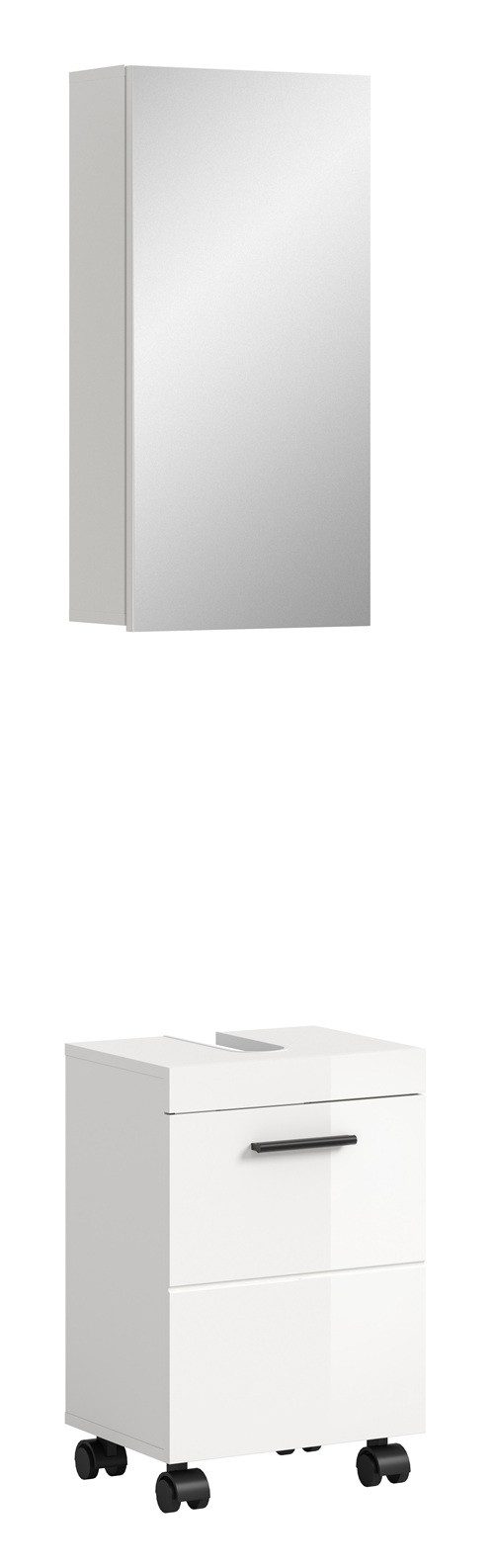 xonox.home Badmöbel-Set Badkombination Nova, 2-teilig, weiß Hochglanz ohne Aufsatzleuchte, Badmöbel