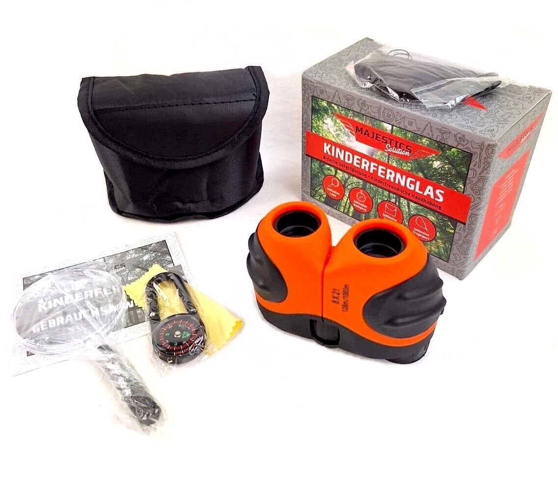 MAJESTICS Solution Fernglas für Kinder Kinderfernglas Lupe Kompass 8-fach Zoom orange Kinderfernglas (8-Fach Zoom)