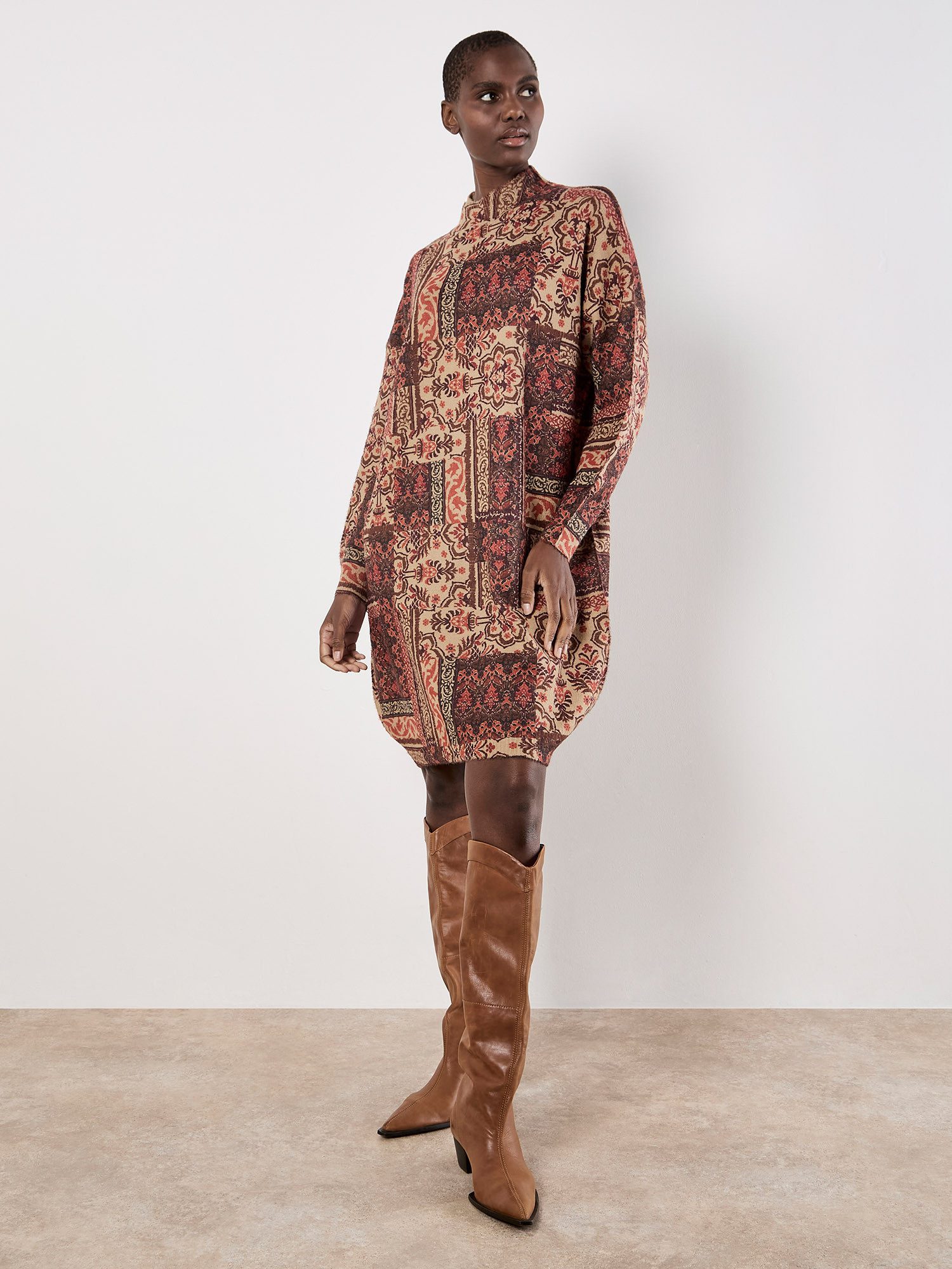 Apricot Druckkleid Cocoon-Kleid mit Ikat-Muster