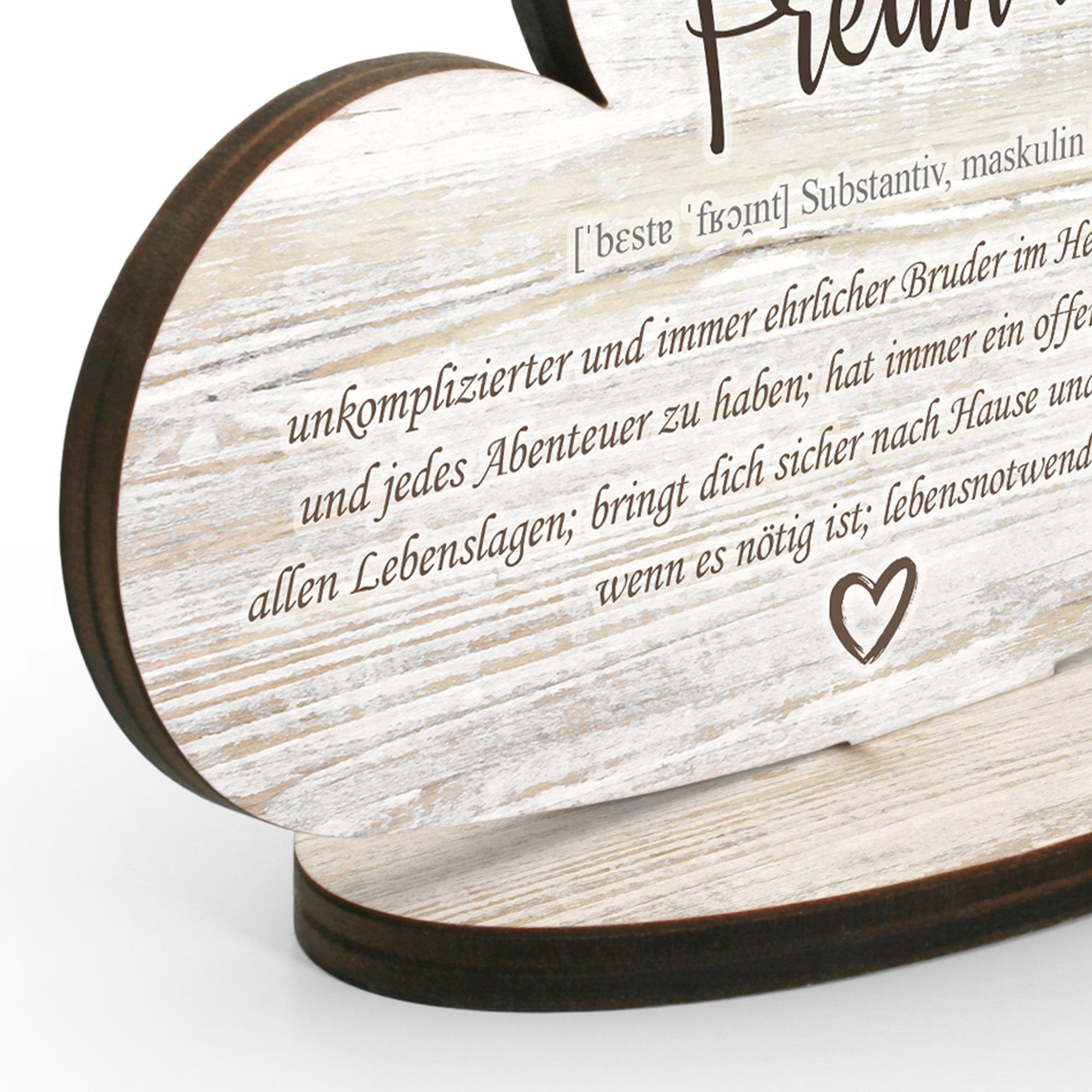 Kreative Feder Dekoobjekt Holz-Herz Bester Freund – freistehende Deko mit Spruch, 15×14 cm, Natürliche Deko aus Pappelholz, liebevoll gestaltet, handmade in DE