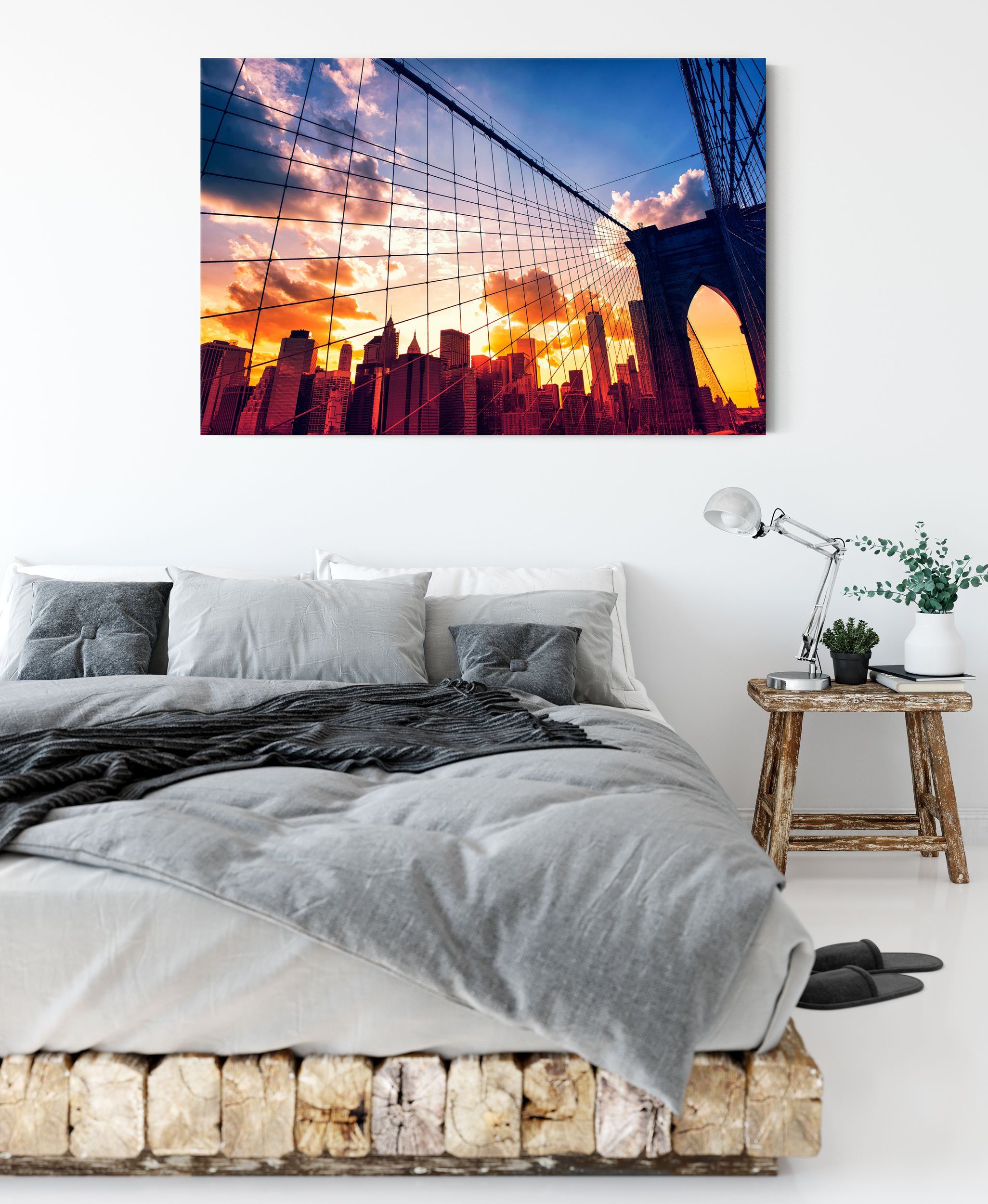 Pixxprint Leinwandbild Manhatten bei Sonnenuntergang, Manhatten bei Sonnenuntergang (1 St), Leinwandbild fertig bespannt, inkl. Zackenaufhänger