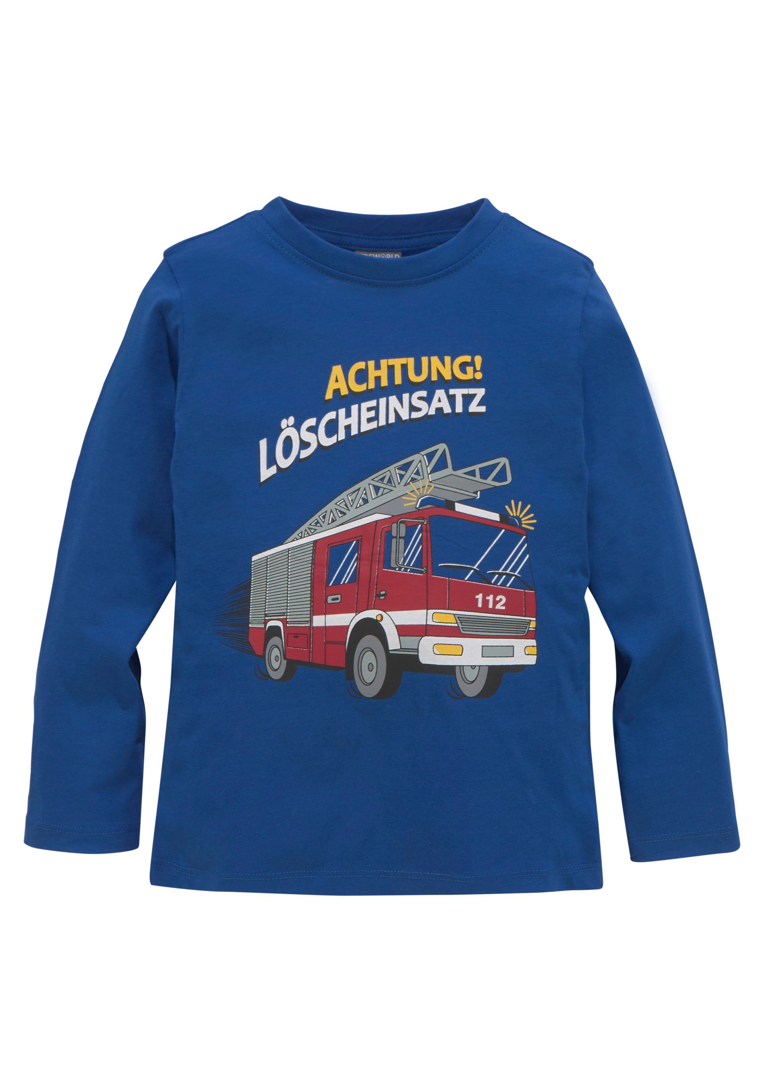 KIDSWORLD Langarmshirt Mit Feuerwehr-Druck: ACHTUNG LÖSCHEINSATZ Langarm, Basic-Passform, bedruckt, Rundhalsausschnitt – Bild 4 von 5