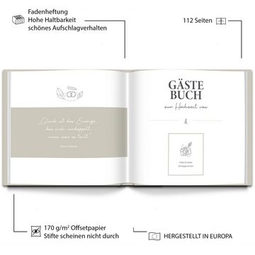 LEAF & GOLD Notizbuch Gästebuch Hochzeit, Edles Hochzeitsgästebuch mit Fragen, Gästebuch zum Ausfüllen mit