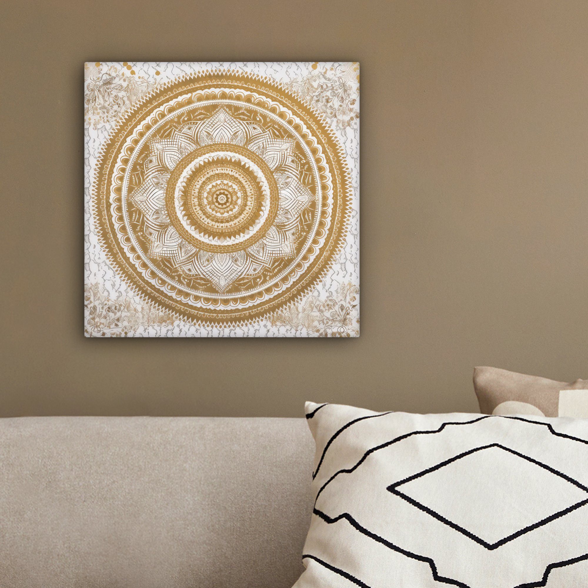 Gold Design, Mandala Wohnzimmer Weiß - Bilder Blumen (1 Leinwand Leinwandbild - St), 20x20 OneMillionCanvasses® Schlafzimmer, - cm für -