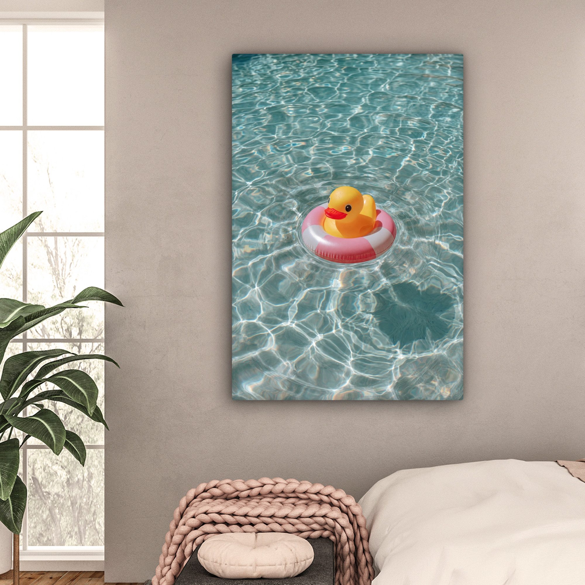 OneMillionCanvasses® Leinwandbild Gummi-Ente - Schwimmband - Gelb, Fotodruck (1 St), Leinwandbilder XXL für Wohnzimmer 90x140 cm