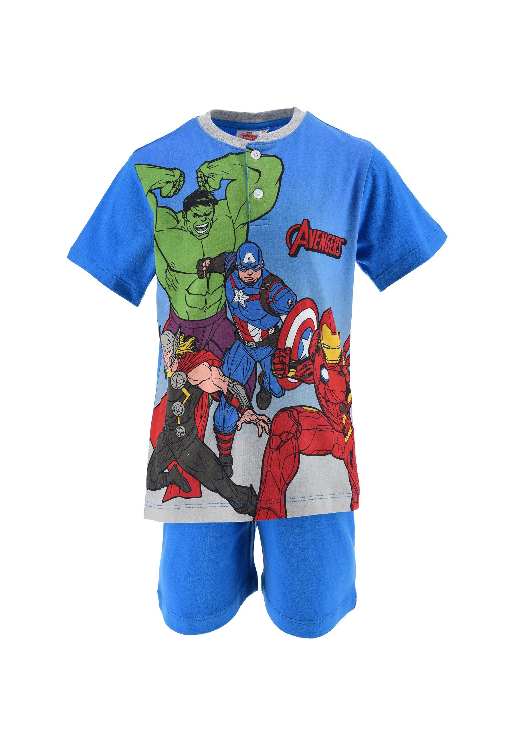 The AVENGERS Shorty Iron Man Thor Hulk Kinder Jungen Pyjama Schlaf-Set (2 tlg) Blau