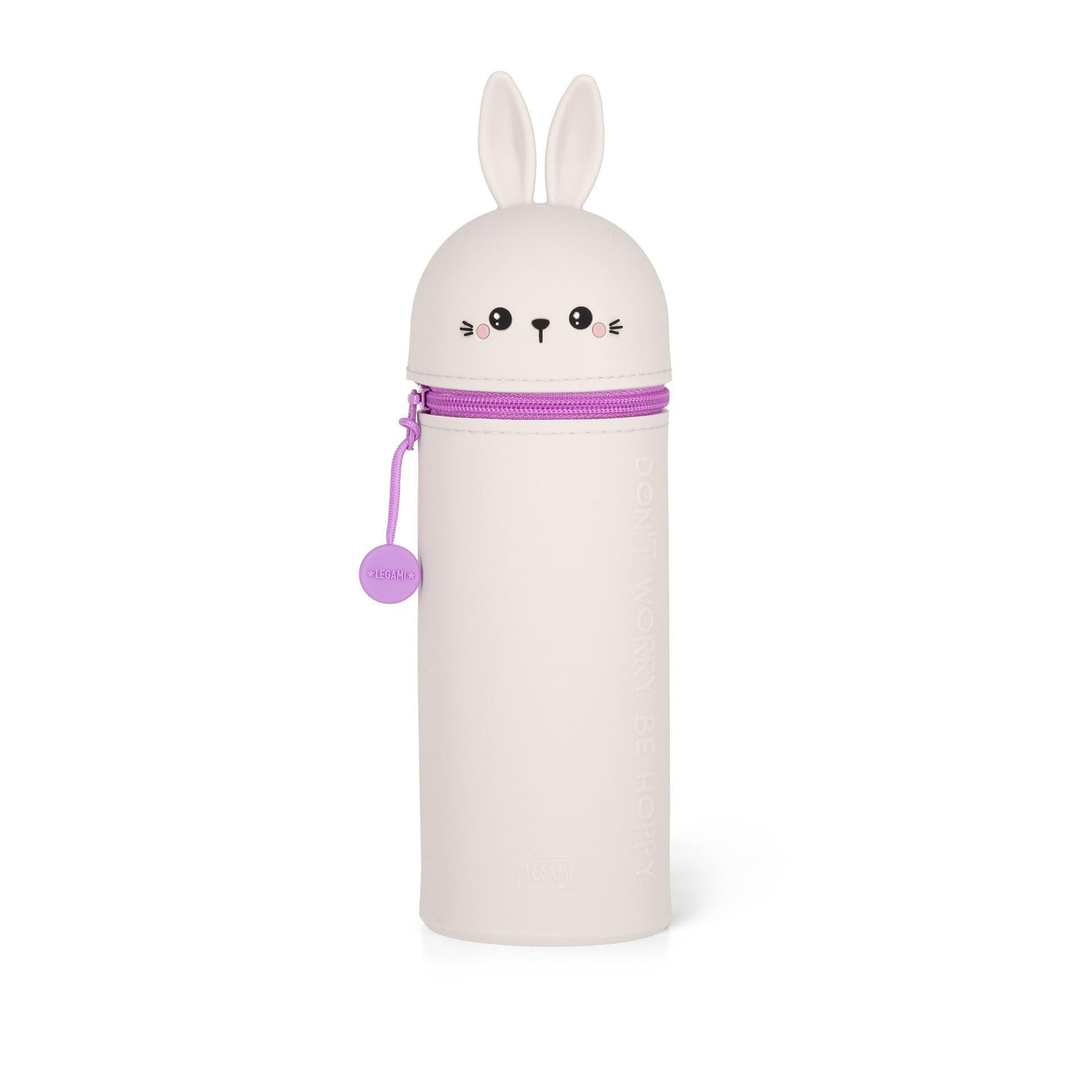 Legami Federmäppchen 2-in-1 Weiche Silikontasche Kawaii Bunny, H 18,5 cm, Stifthalter, Reißverschluss, Tischstifthalter, Buntstifte Marker