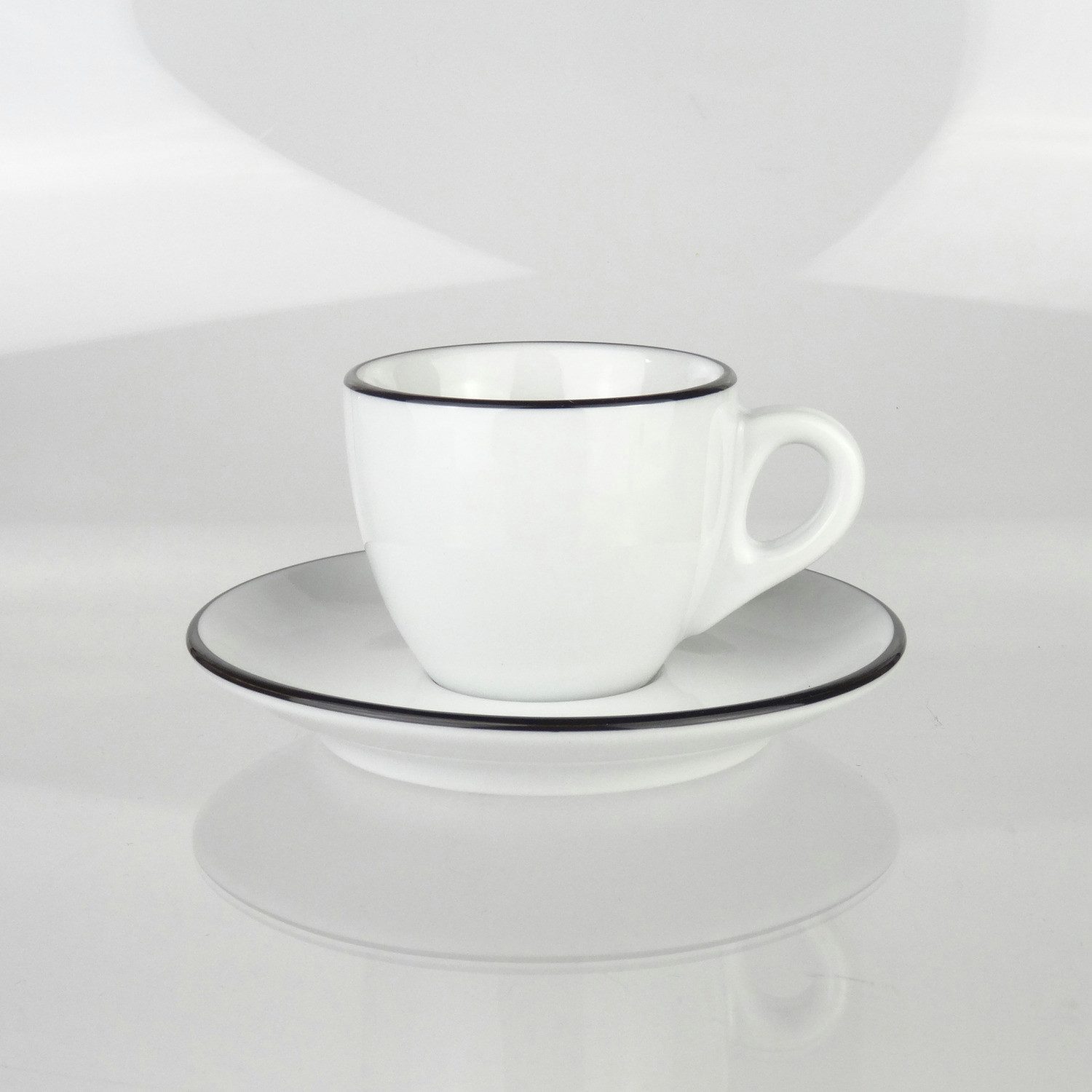 Ancap Espressotasse dickwandig, »Verona«, weiß mit schwarzem Rand, 70 ml, 2-tlg., Hartporzellan