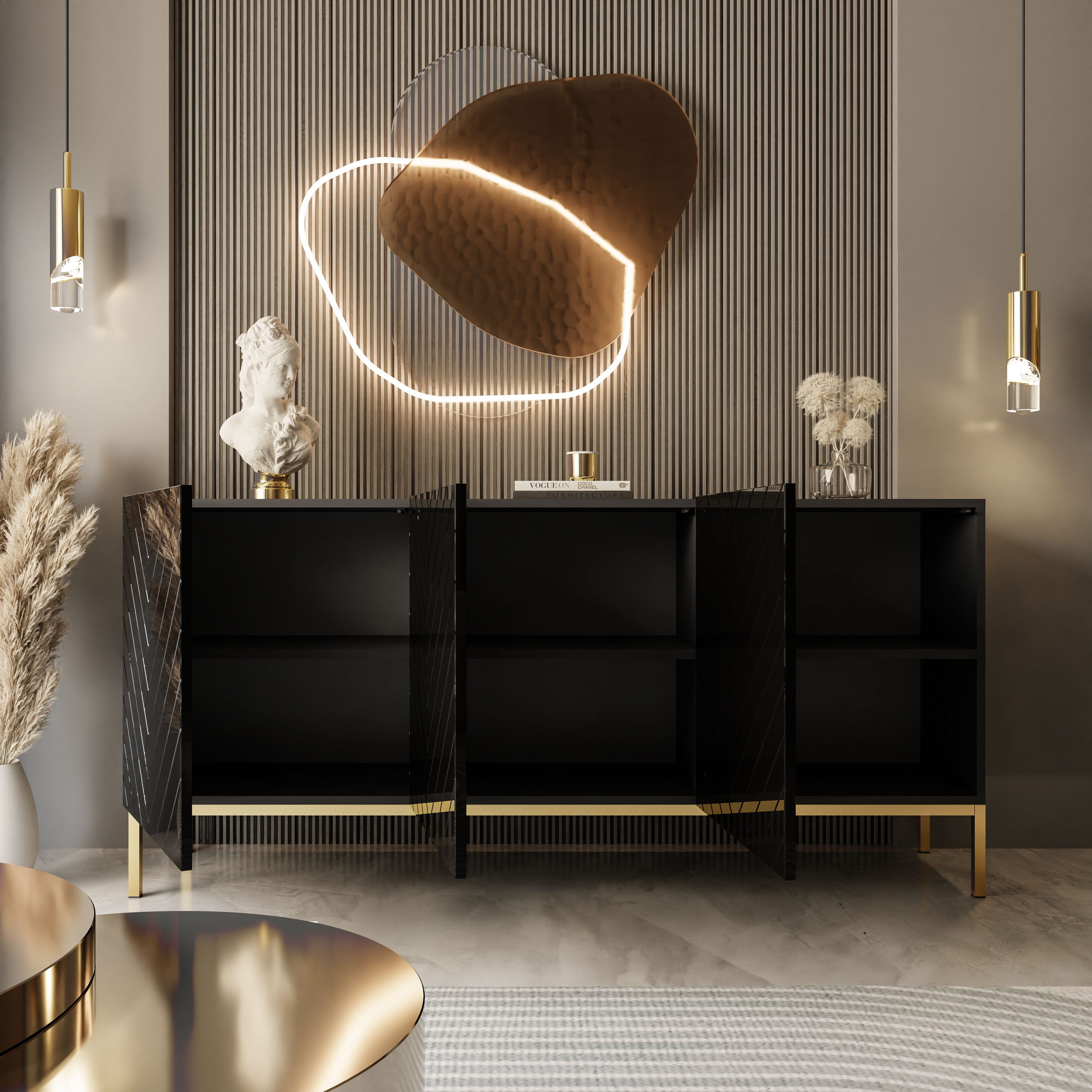 Lookway Kommode SANTILE auf goldenen Beinen Hochglanz