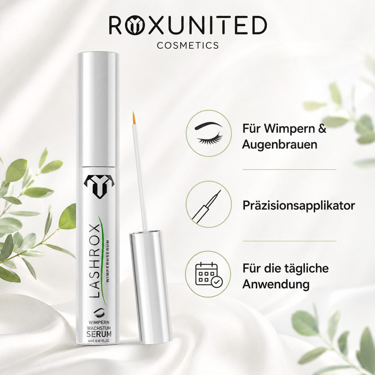 ROXUNITED Wimpernserum [Vergleichssieger 2026] LASHROX, Hormonfrei, Biotin & Koffein 5ml – Bild 4 von 5