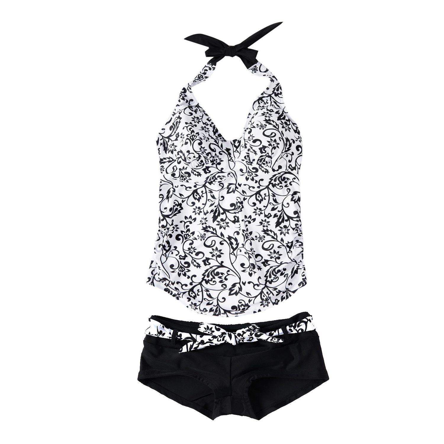 petit amour Umstandstankini Black&White ohne/ mit Bügel B/C/D/E Cup Umstandsbademode Schwarz (Set, 2-St., Neckholdertop und Hotpants Bkinihose), mit Bikinihose im Hotpantsstyle