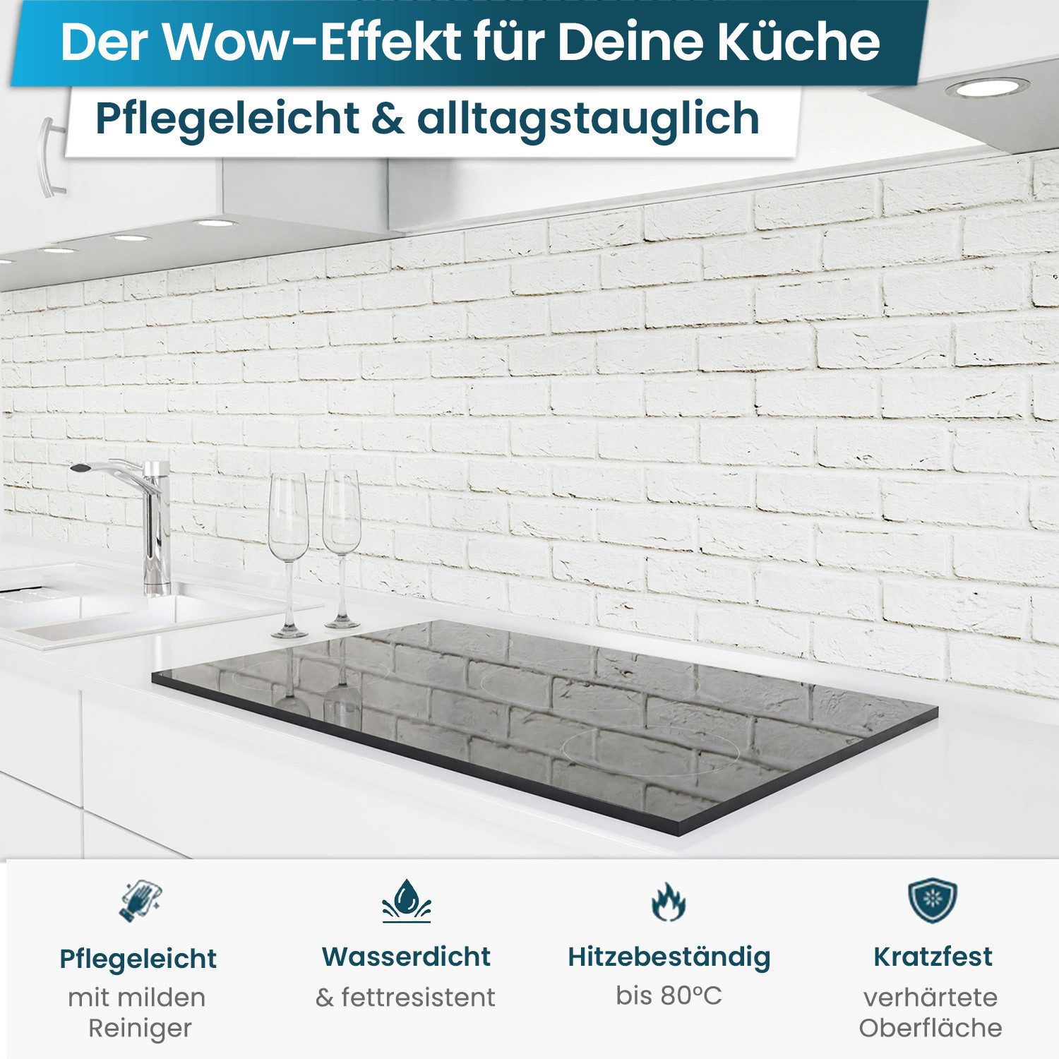 danario Küchenrückwand Folie selbstklebend - Matt - Spritzschutz Küche - versteift & robust