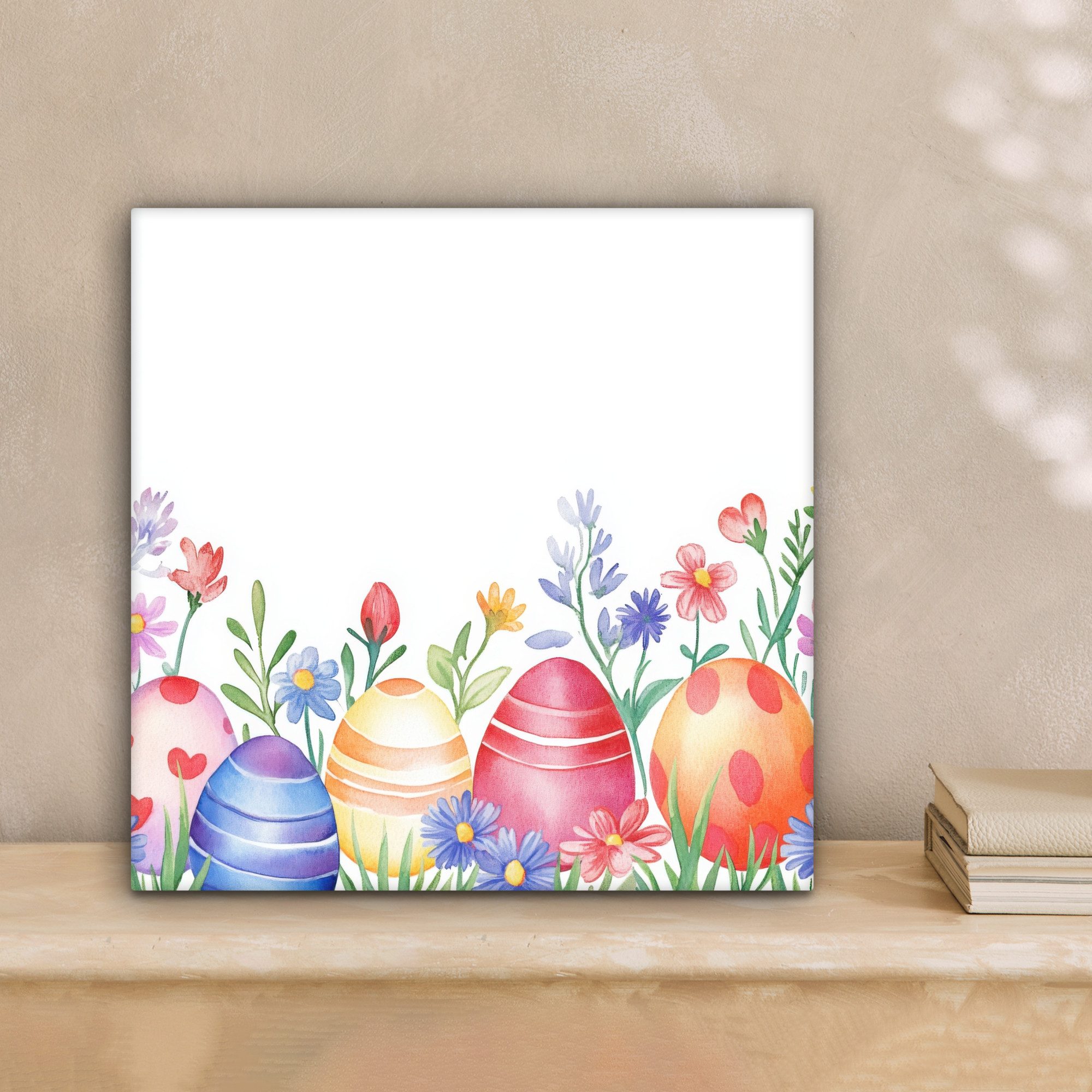 OneMillionCanvasses® Leinwandbild Blumengarten - Bunt - Eier - Ostern Deko, Fotodruck (1 St), Wandbild, Deko Schlafzimmer Wohnzimmer Flur 20x20 cm