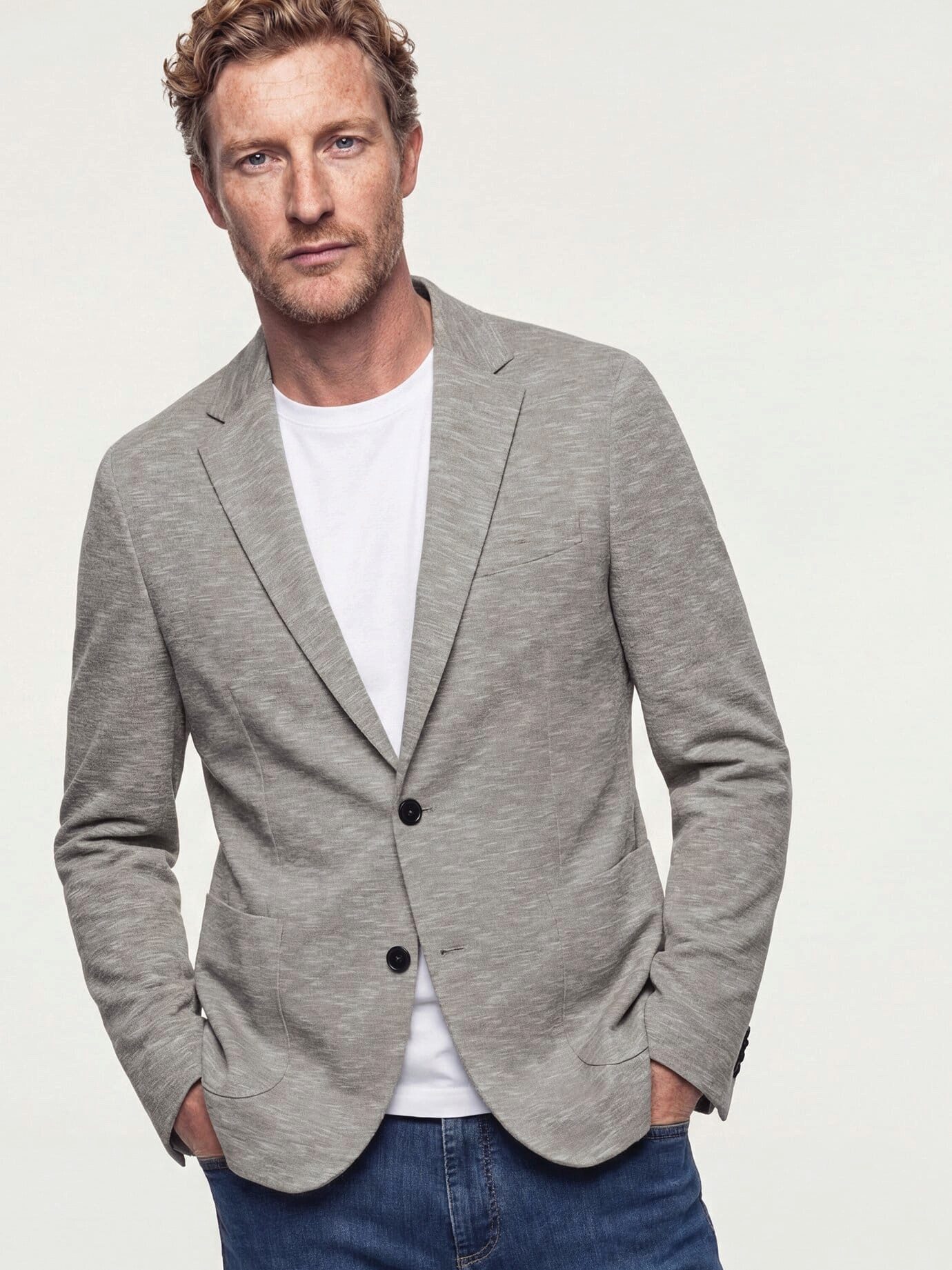 Walbusch Sakko Herren Struktur Sakko aus Jersey-Melange Regular fit Reverskragen, modern