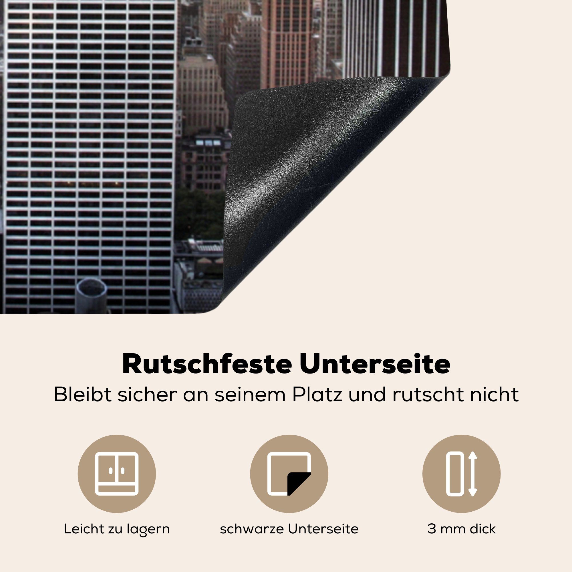 Herdblende-/Abdeckplatte State für New 78x78 Arbeitsplatte tlg), küche Vinyl, cm, Amerika Ceranfeldabdeckung, - Building, (1 MuchoWow York Empire -