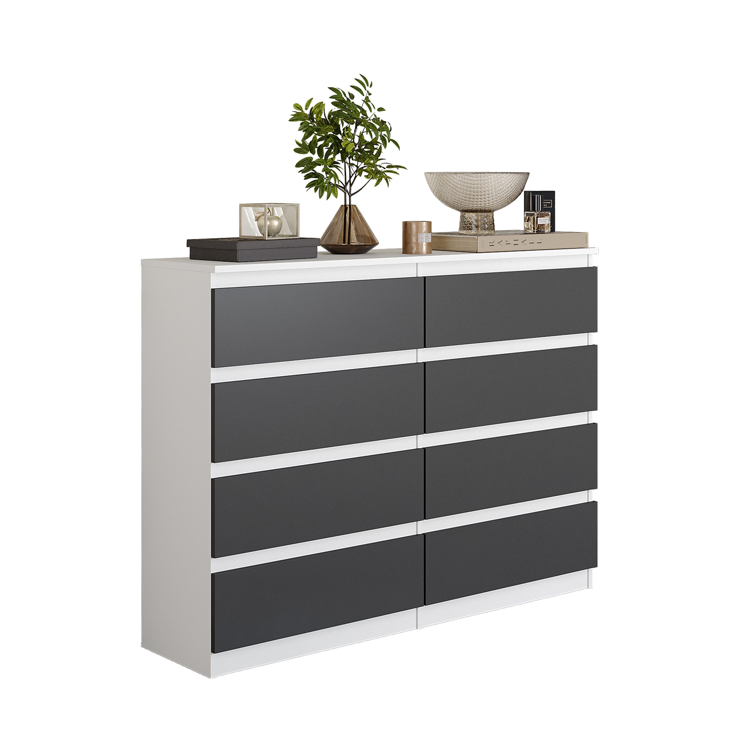 Furnica Kommode Weiß Matt Kommode 120 cm mit 8 Schubladen - Wohn - und Schlafzimmer