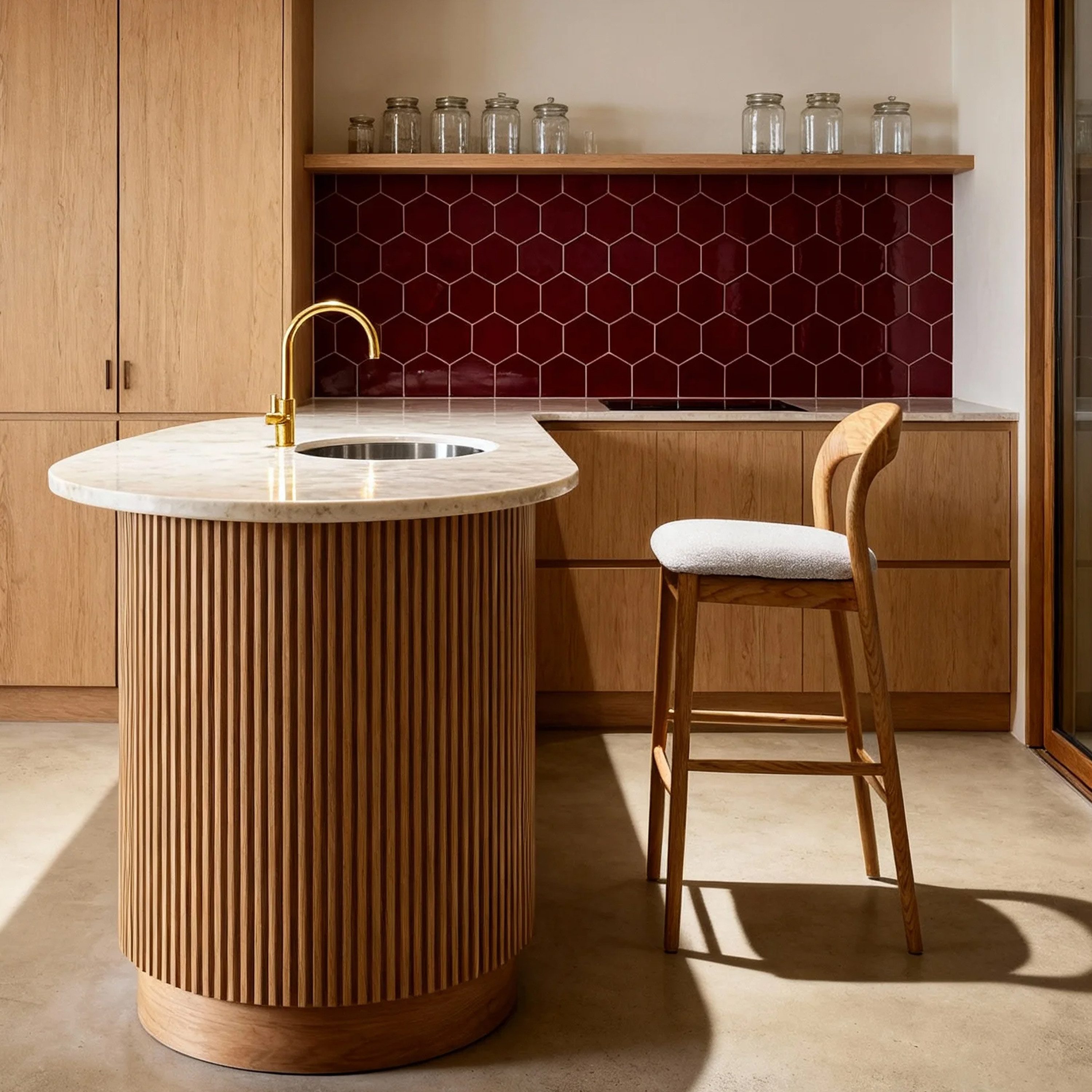 VECHOO Barhocker Eleganter Thekenbarstühle Penelope mit geschwungener Rückenlehne (1 St), Gestell aus Eschenholz, Naturholzfarbe