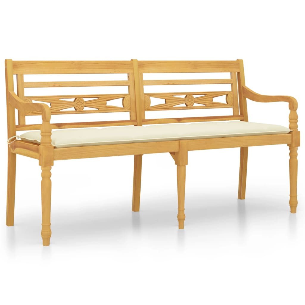 furnicato Gartenbank Batavia Naturholzbank mit Creme Kissen 150x51,5x84 cm (1-St)