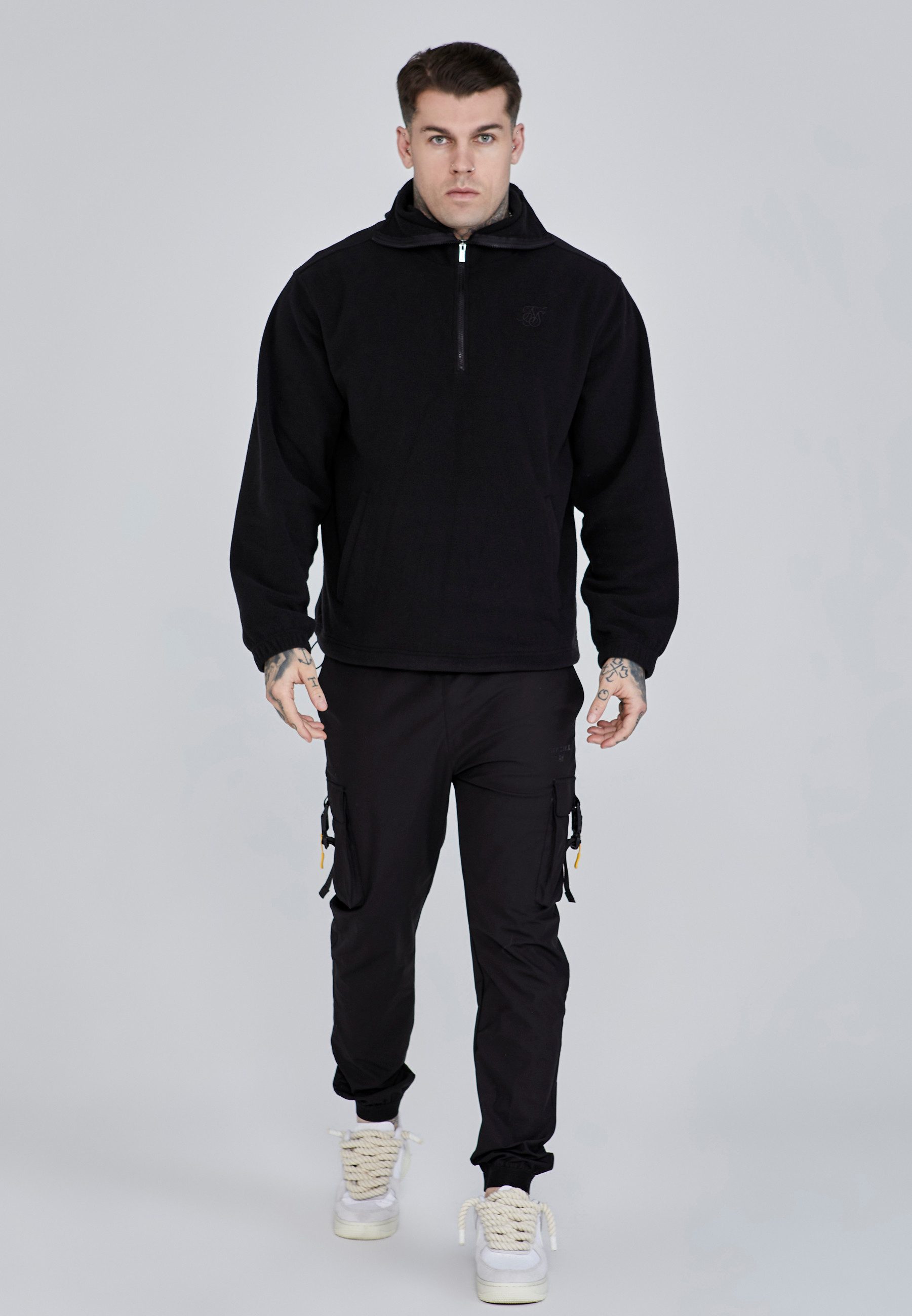 Siksilk Hoodie SikSilk Herren Schwarzer Polar Fleece Kapuzenpullover