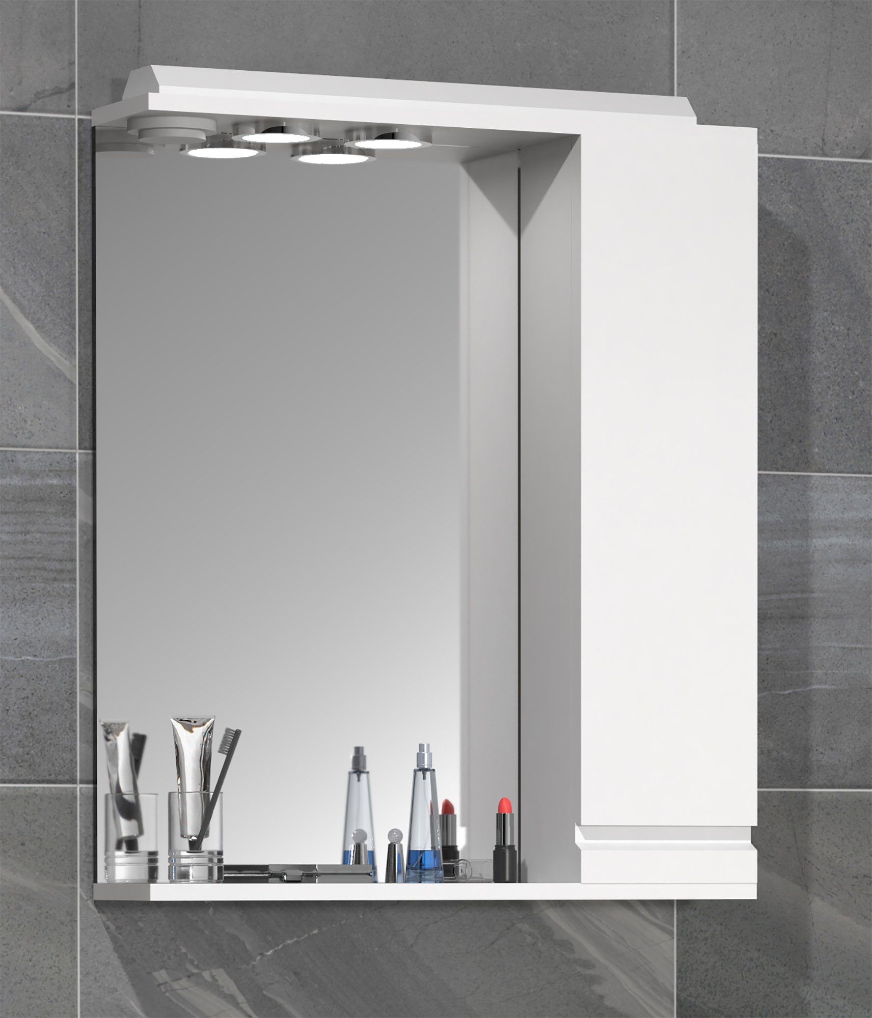 VCM Spiegelschrank Spiegelschrank Bad Spiegel Beleuchtung Silora L (1-St) Weiß