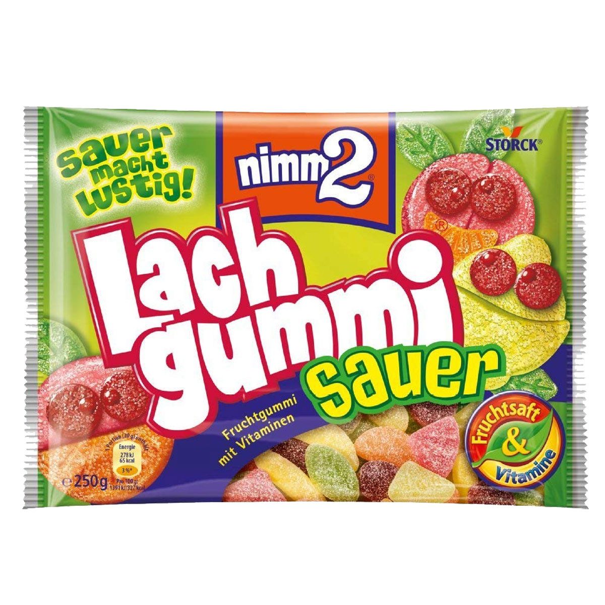 NIMM2 Süßigkeit, Storck nimm2 Lachgummi saure Fruchtgummis mit Vitaminen 250g