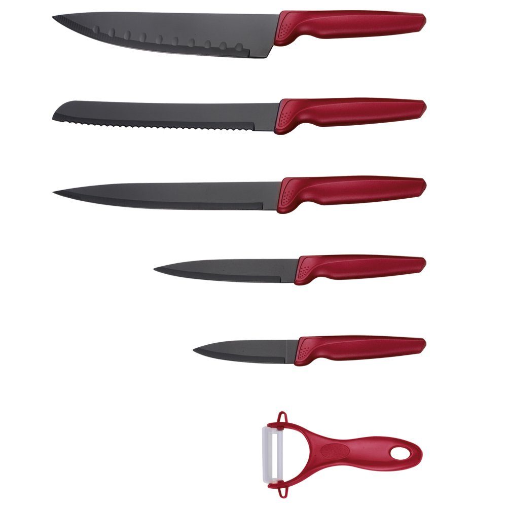 Michelino Messer-Set 6 teiliges Messerset (5 Messer & 1 Sparschäler) Rot-Matt