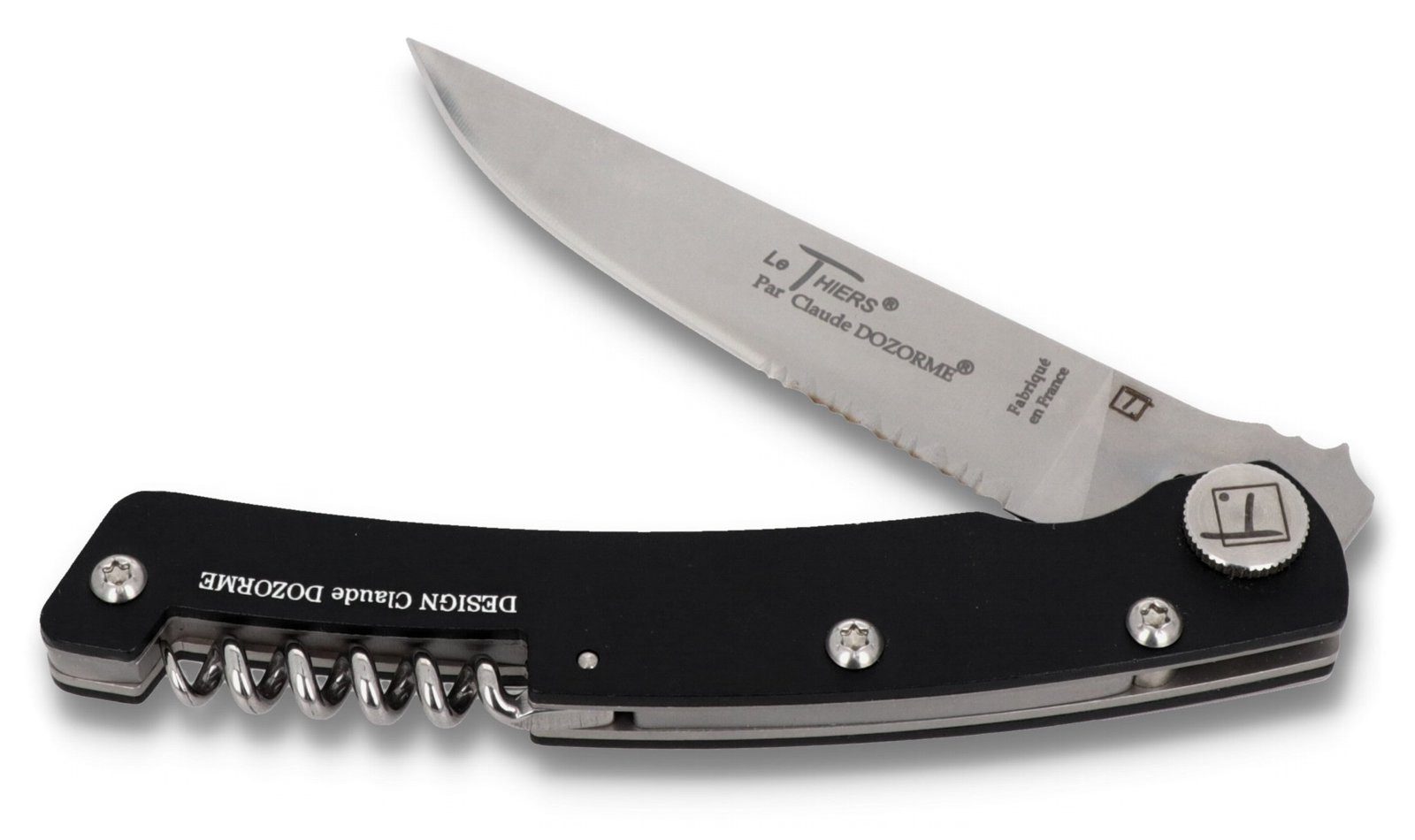 Claude Dozorme Taschenmesser 1.90.129.53, Le Thiers - Griff 12cm Alu eloxiert - Korkenzieher - LinerLock - Clip