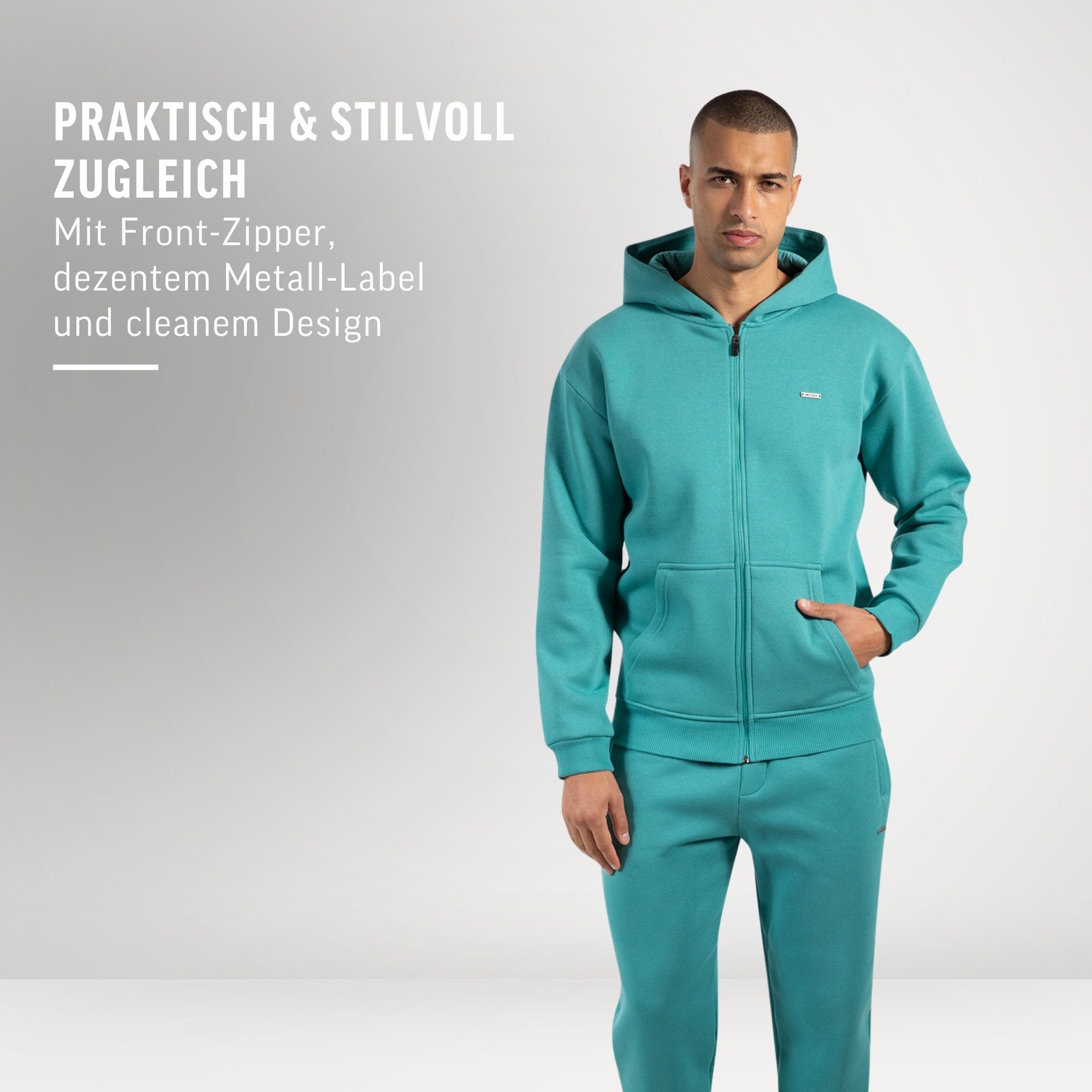 Smilodox Kapuzenstrickjacke Ilyas, Oversize Zip Hoodie, Strickjacke mit Logo auf der Brust durchgehender Frontzipper weicher Stoff gerippter Bund Freizeit Alltag