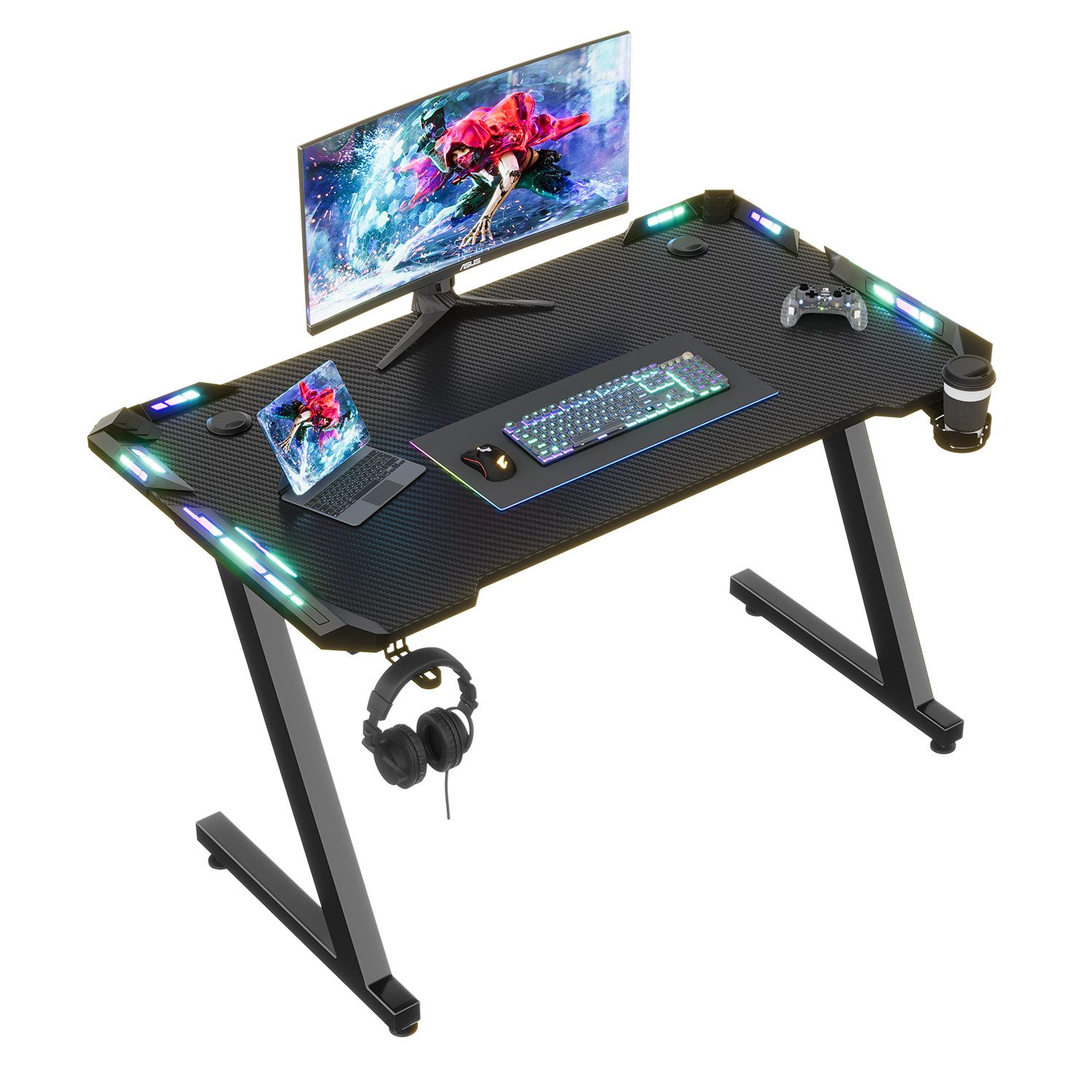 Furnicopia Gamingtisch 120/140/160cm Gaming Schreibtisch mit RGB Computerti günstig online kaufen