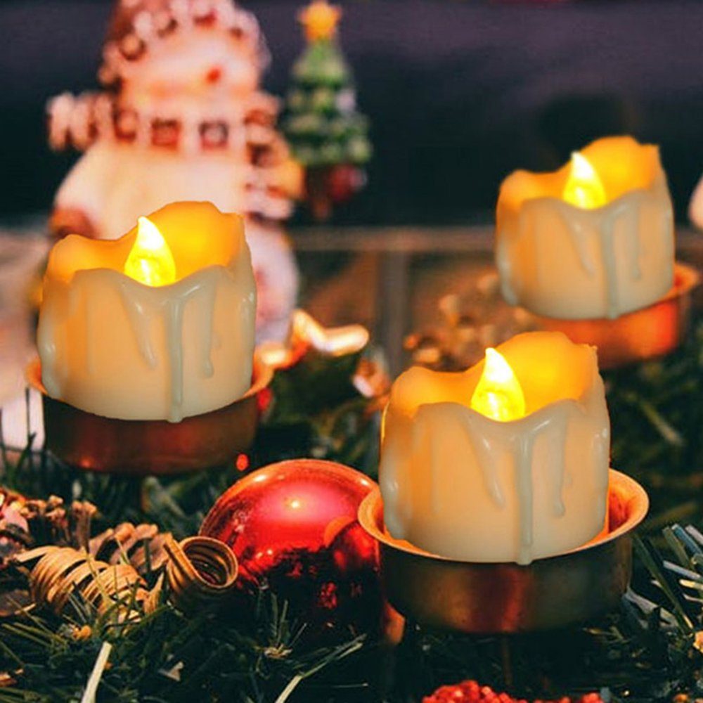 Sunicol LED Dekolicht 12Pack LED Teelichter, Flameless Flackern, Batterien Power, Ständig an, Gelb, Warmweiß, Weiß, Batterien Power, für Hochzeit Halloween Weihnachten