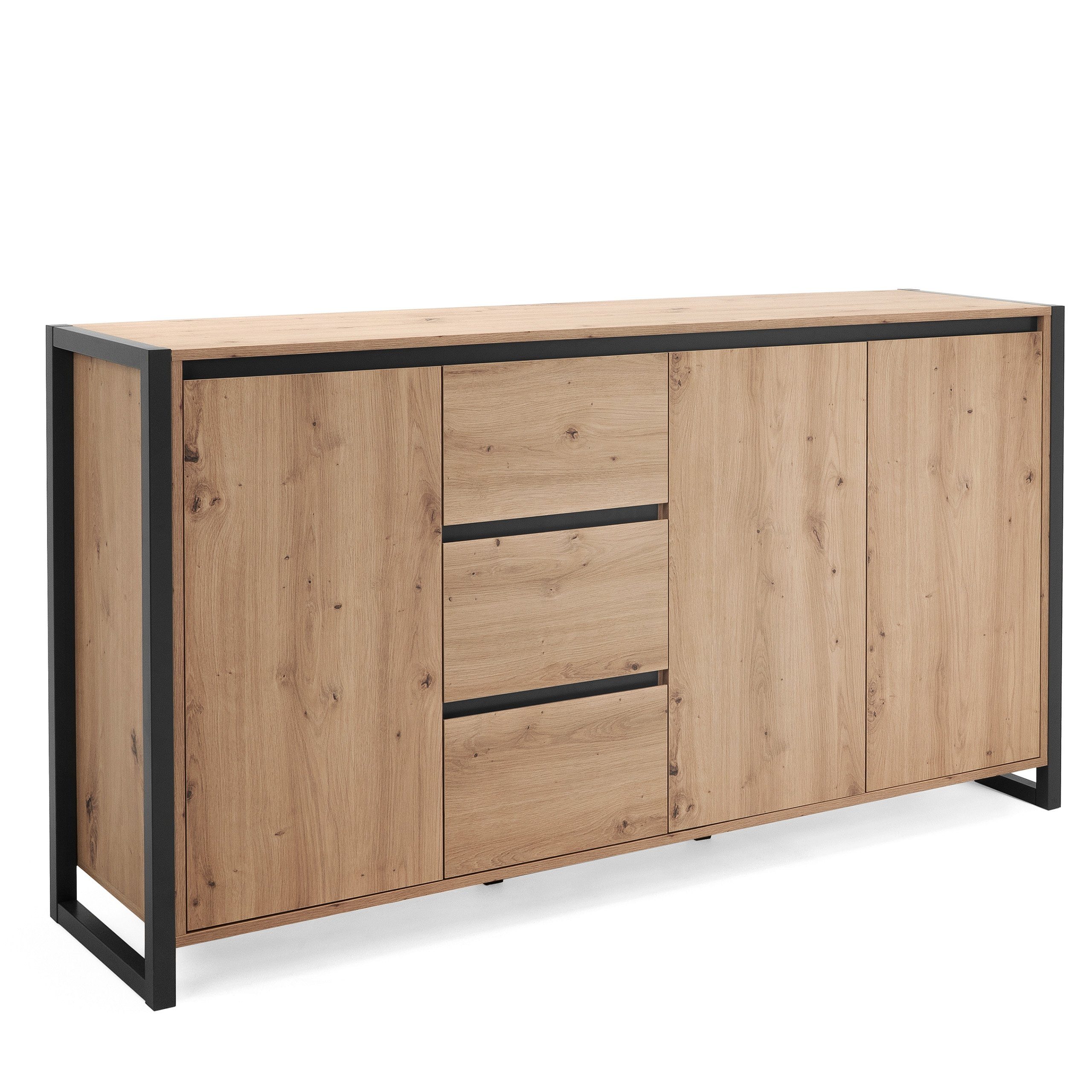 Newroom Sideboard Vincent, Wildeiche Sideboard Vintage Industrial Highboard Anrichte Wohnzimmer