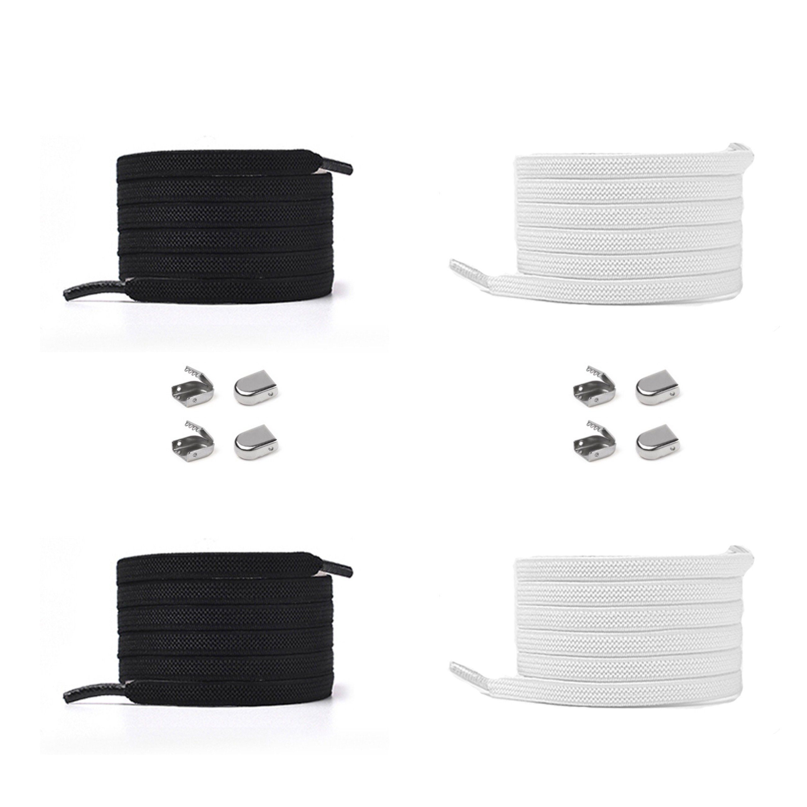 ELANOX Schnürsenkel 4 Stück für 2 Paar Schuhe elastische Schnürsenkel mit Clips, inkl. Enden (Clips) - 8 St. in silber