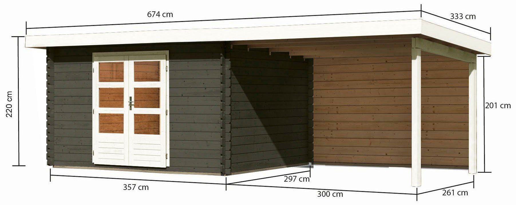 und Schloßsee 7, BxT: Anbaudach Rückwand terragrau 674x333 Gartenhaus Boden, mit cm, KONIFERA