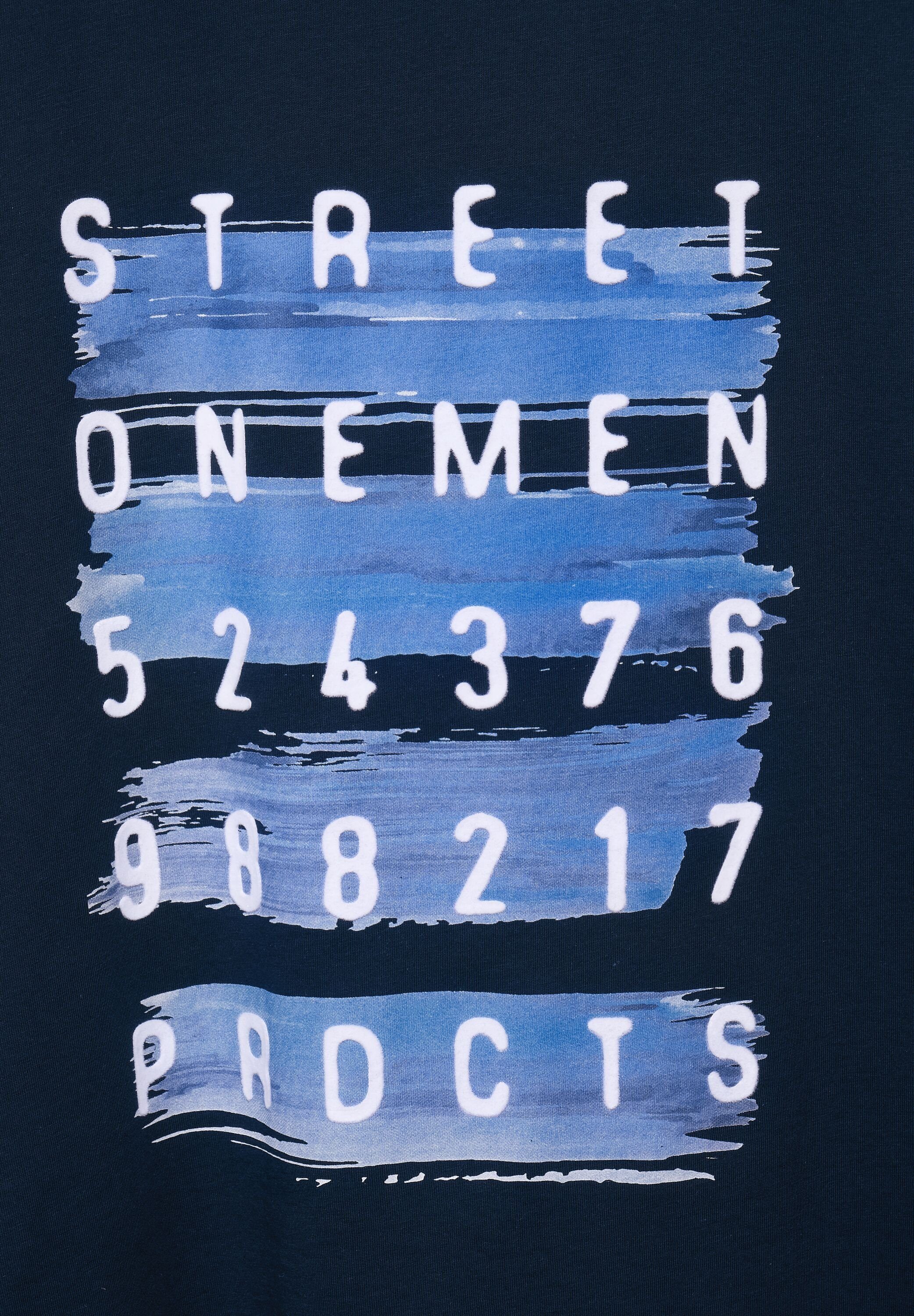 navy MEN mit Rundhalsshirt Wordingprint blue STREET ONE