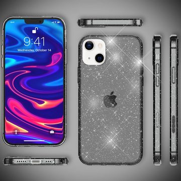 Nalia Smartphone-Hülle Apple iPhone 13 Mini, Klare Glitzer Hülle / Silikon Transparent / Glitter Cover / Bling Case