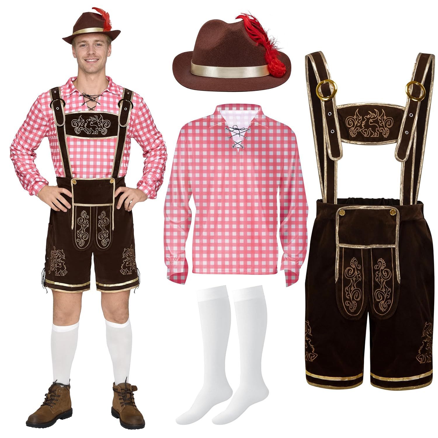 Spooktacular Creations Trachtenhemd Spooktacular Creations Grün Blau Rot kariertes deutsches bayerisches O