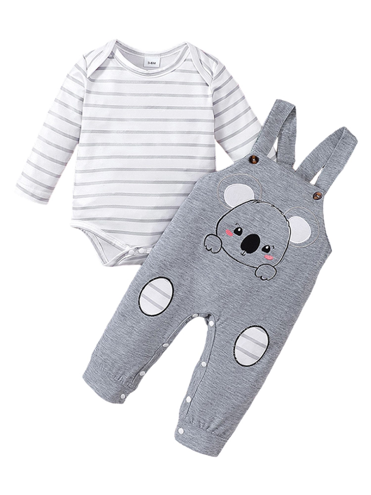 Lapastyle Langarmshirt & Hose Baby-Set für Neugeborene, gestreifter Pullover & Overall mit Tierdruck (Set, 2-ylg) Niedlicher Geburtstagsanzug für Baby Jungen, langärmliger Strampler