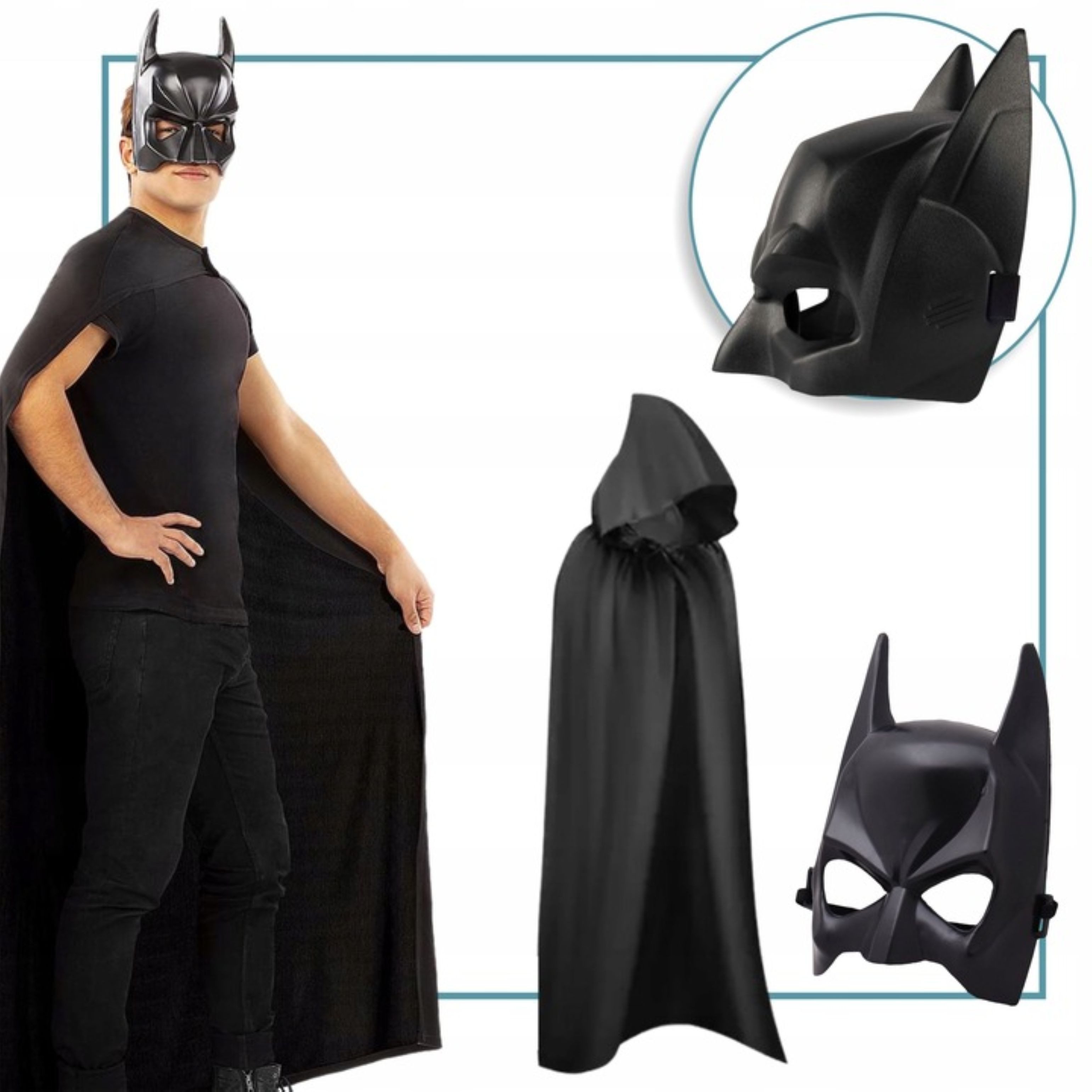 Festivalartikel Kostüm Batman Kostüm für Erwachsene – Cape & Maske Set, Schwarz, One Size