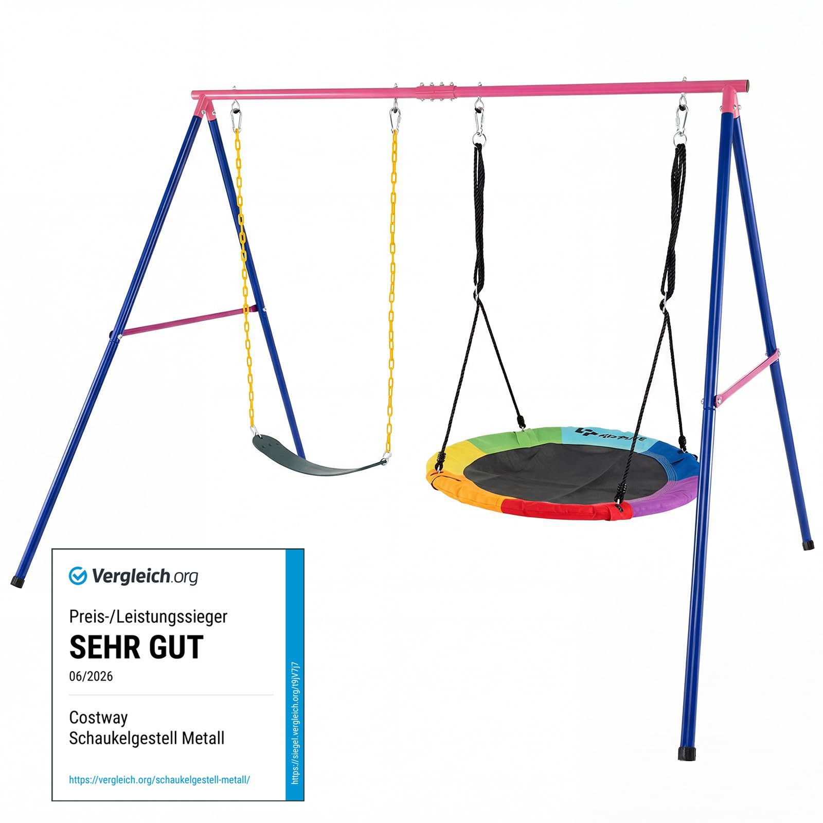 COSTWAY Doppelschaukel, (2-tlg), Schaukelgestell mit 2 Schaukeln für Kinder, Metall, 300kg belastbar