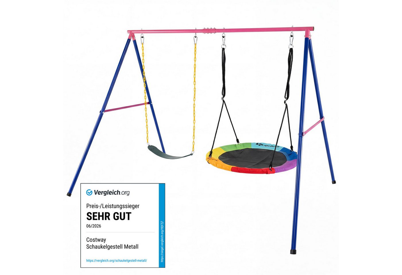 COSTWAY Doppelschaukel, (2-tlg), Schaukelgestell mit 2 Schaukeln für Kinder, Metall, 300kg belastbar