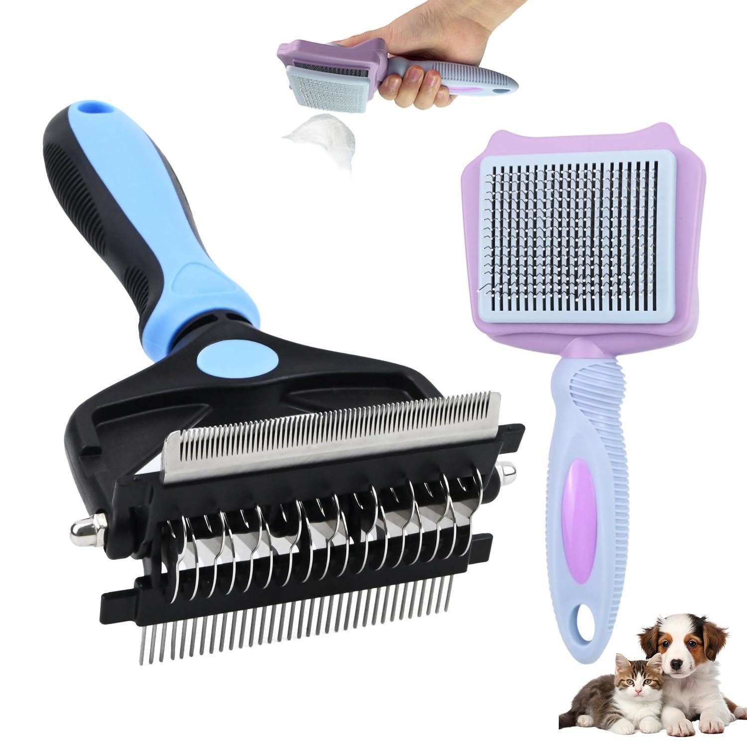 LuxusKollektion Putzzeug-Set Katzenbürste Hundebürste Set 2 Stk Selbstreinigend
