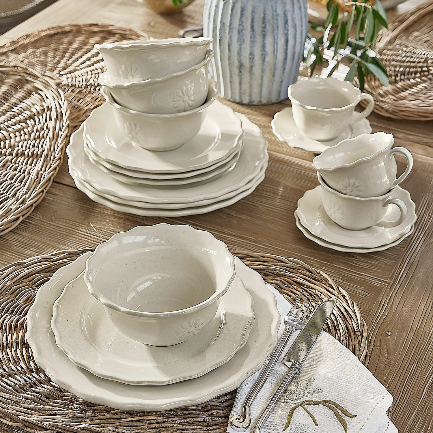 Mirabeau Geschirr-Set Tasse mit Unterteller 6er Set Mallevesse weiß, Steinzeug