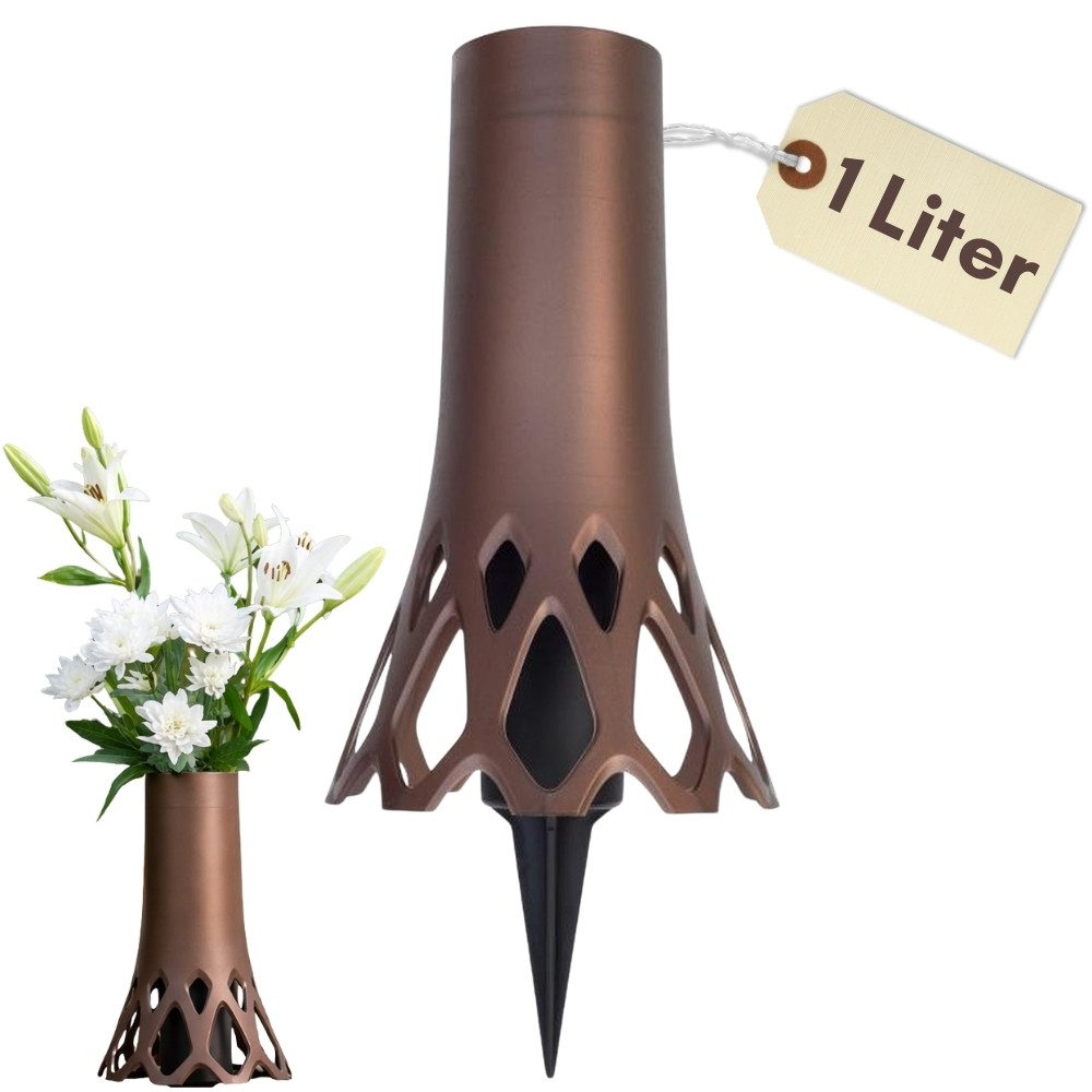 GarPet Blumentopf Grabvase Erdspieß Grab Vase Friedhof Wetterfest Grabschmuck Steckvase