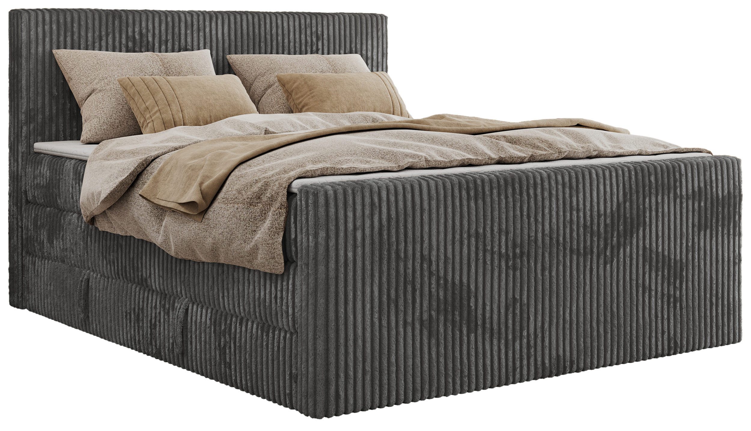 MKS MÖBEL Boxspringbett TILIANO KING DUO (Packung, Set, Polsterbett, T30-Schaum, Cord Bett, Topper T25), Doppelbett mit Multipocket-Matratzen, Zwei Bettkästen, mit Fußteil