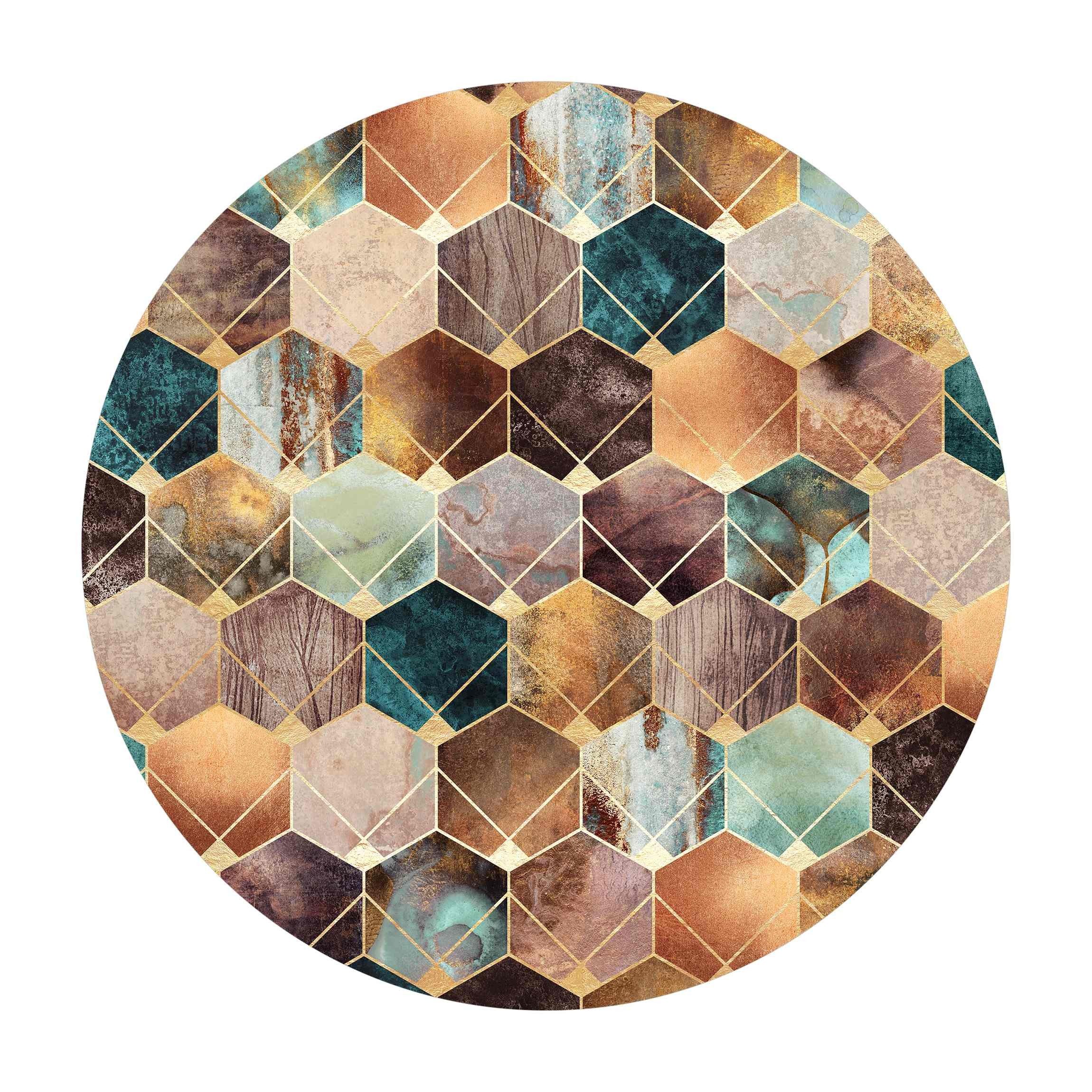 Bilderdepot24 Teppich Vinyl Wohnzimmer Schlafzimmer Flur Küche Muster Abstrakt, rund - gold glatt, nass wischbar (Küche, Tierhaare) - Saugroboter & Bodenheizung geeignet